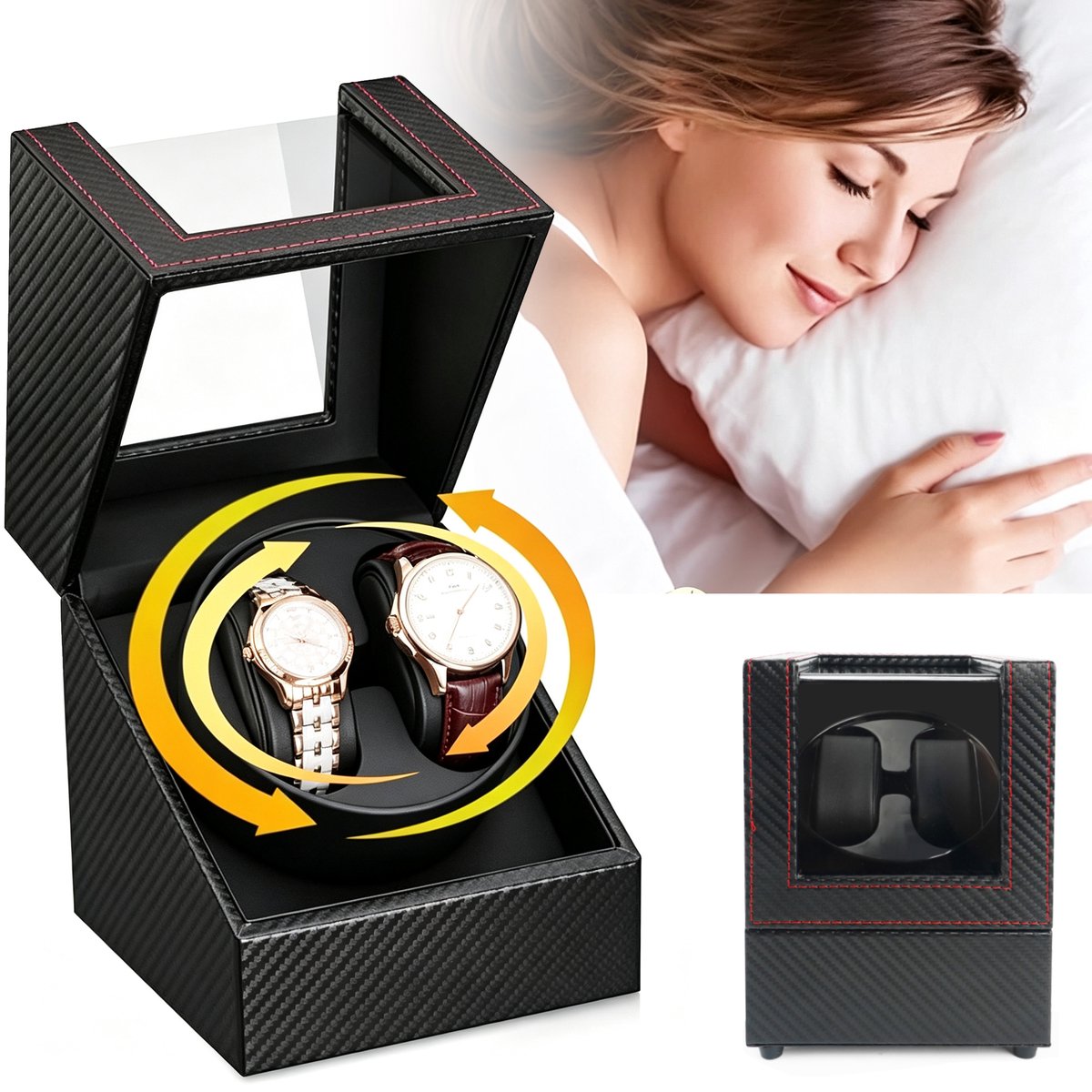 Dubbele Horlogewinder Voor Automatische Horloges - Opwinddoos Van Pu-Leer Met 2 Vakken - Horlogewinder Voor 2 Horloges