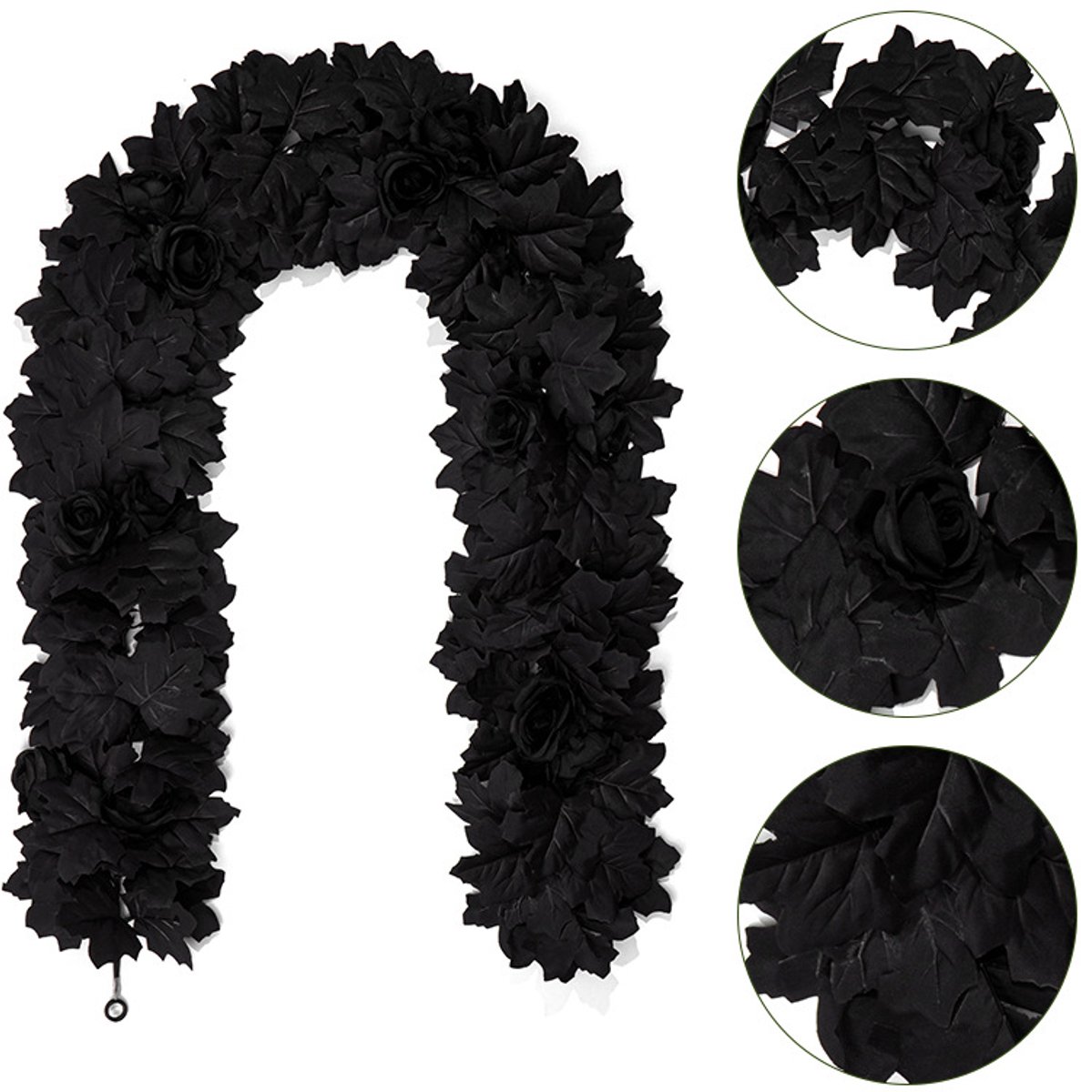 Halloween Decoratie Takken – 4 Stuks – Zwarte Esdoornbladeren & Rozen – 175 cm – Kunstbloemenslinger – Flexibel – Gothic Halloween Decoratie – Voor Tafel, Muur, Deur & Schouw – Binnengebruik