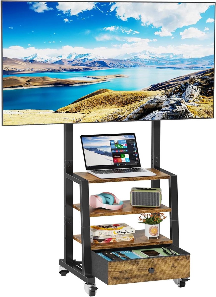 TV standaard - Vloerstandaard TV - Flexibel kijken - Met opbergvak - 32-55 inch - Rustiek bruin