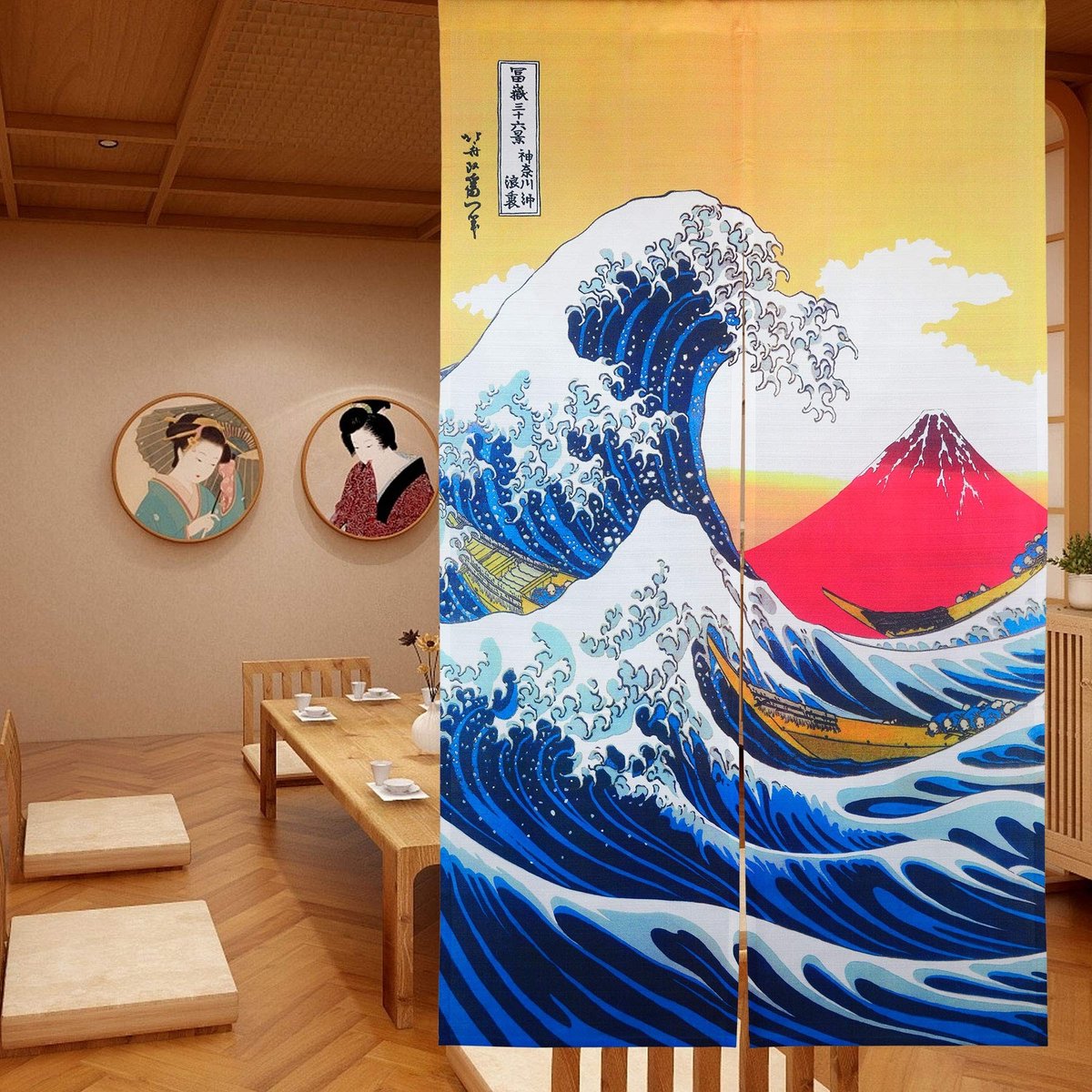 Japanse Noren Gordijn met Hokusai The Great Wave Motief