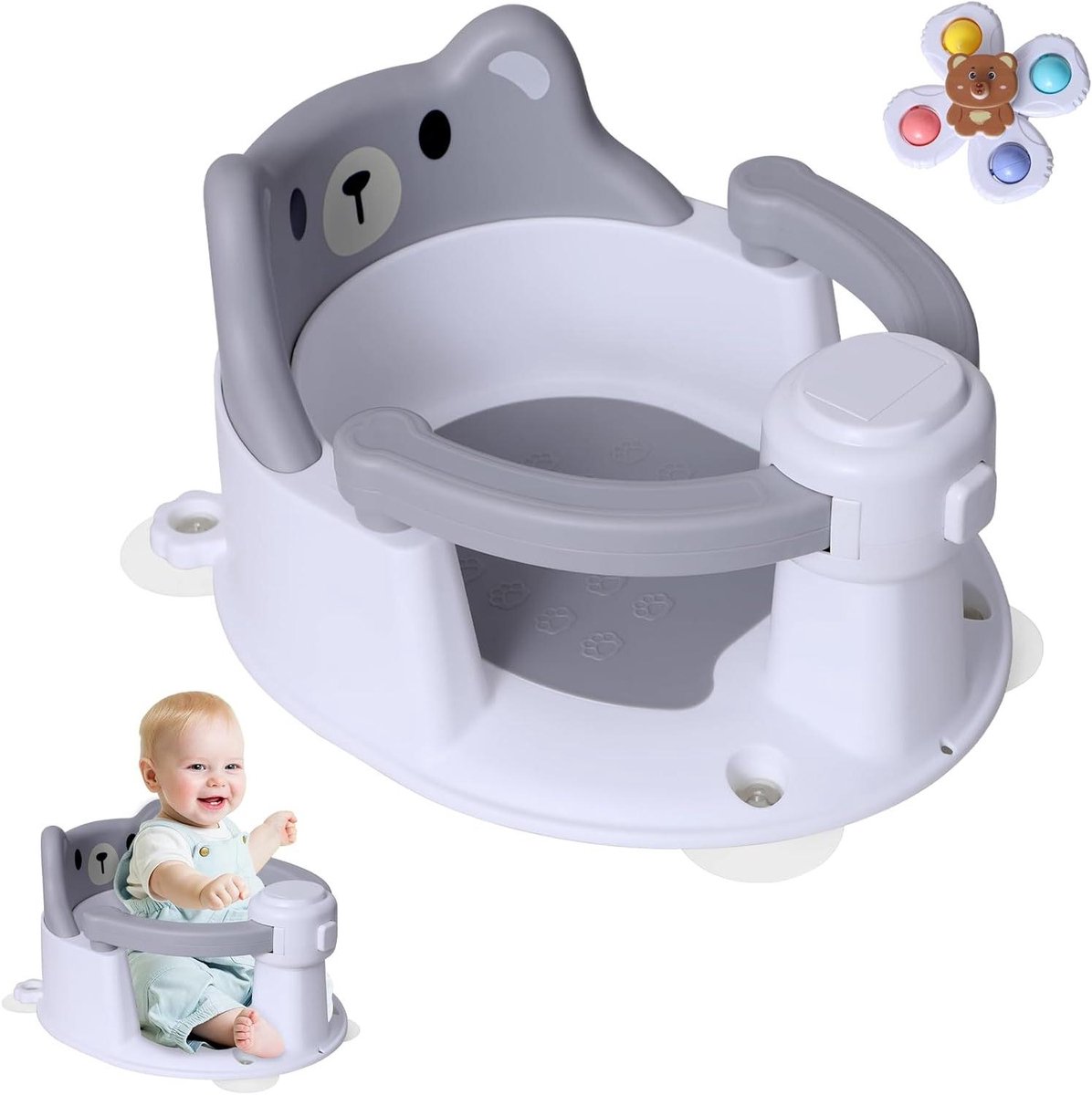 Babybadzitje - Badstoel Baby - Veilig Baden - Kinderveilige Sluiting - 36 x 36 x 20 cm - Grijs