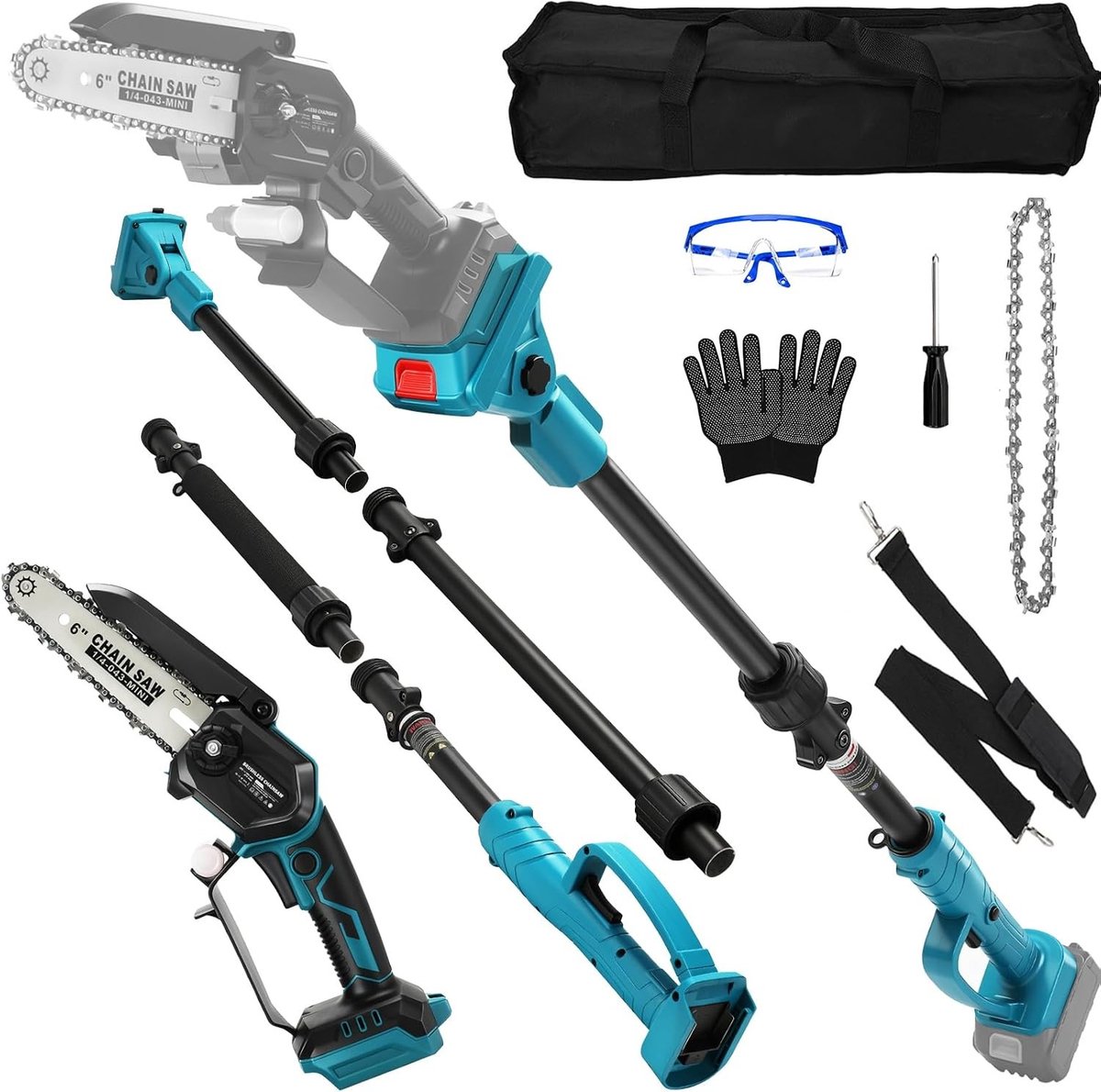 Professionele Accu Snoeizaag met 6 Inch Zaagblad en Verlengstang voor Tuinonderhoud en Takken Snoeien tot 4,5 m Hoogte