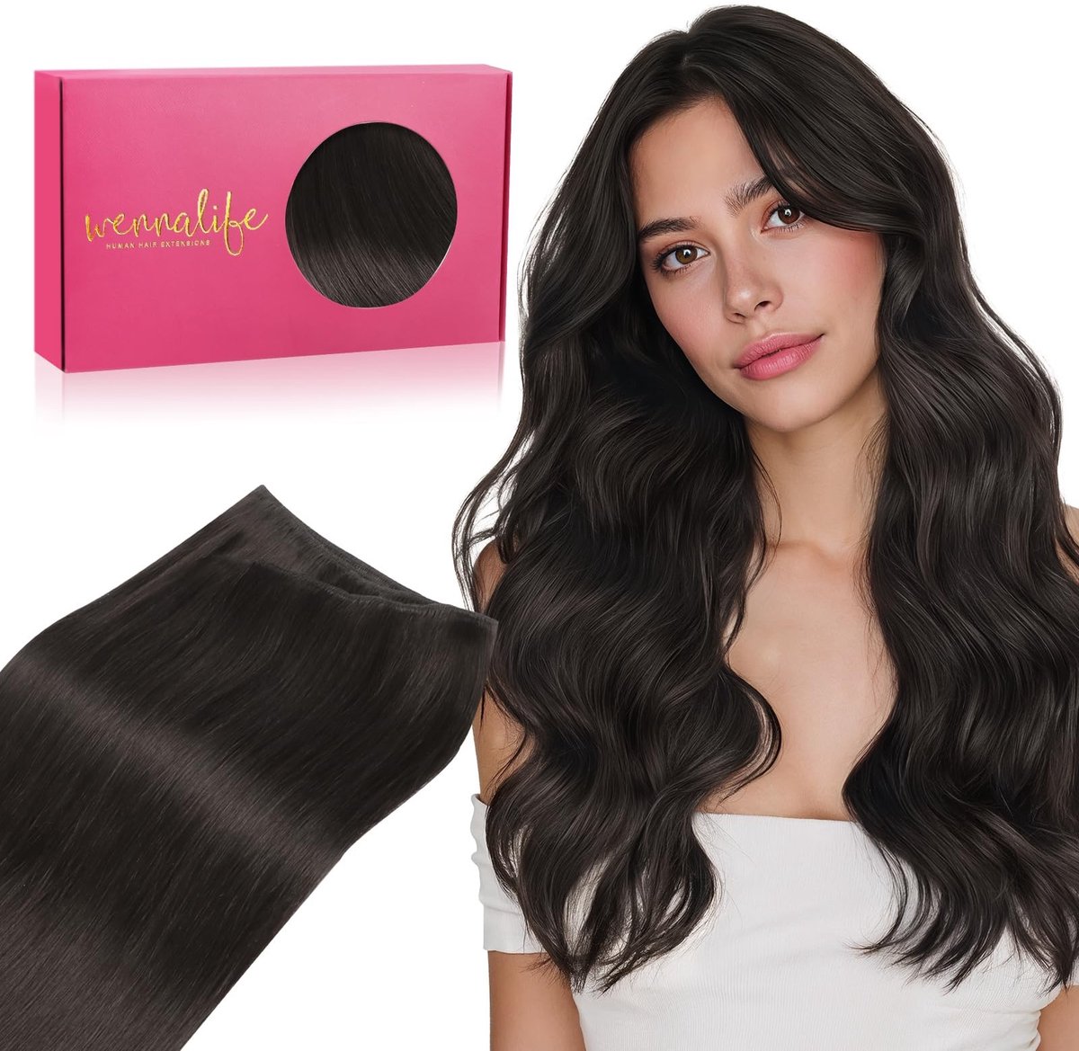Omgoods - Echte Haarextensions 55 cm, Natuurlijk Zwart