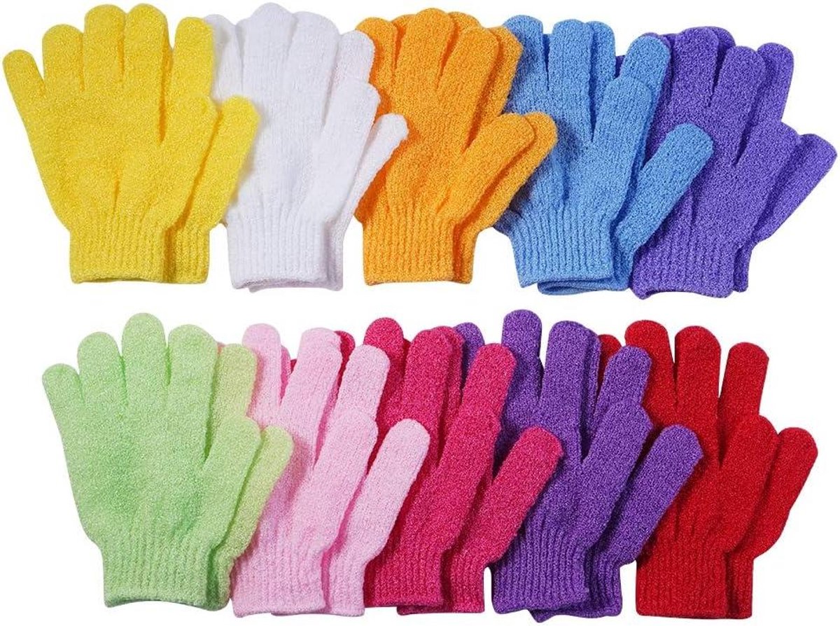 Exfoliërende Badhandschoenen - Scrubwanten Set - Huid Reinigen - 10 Verschillende Kleuren - 10 Paar - Multi-color
