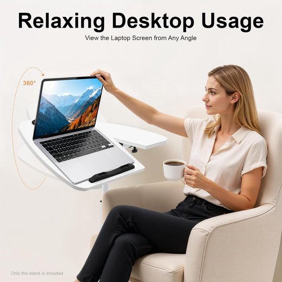 Bijzettafel In Hoogte Verstelbaar - Laptoptafel Bedtafel - Thuiswerken Bank - 360° Kantelbaar Bord - 60 x 40 cm - Wit — afbeelding 2