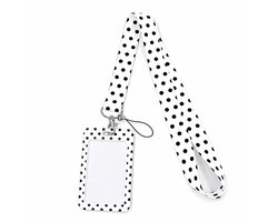 Travel Cords - Keycord met Badgehouder & Telefoonkoord – 3-in-1 Lanyard – Stippen Zwart-Wit – Polka Dots - Afneembare Pashouder – ID Kaarthouder – Telefoonkoord