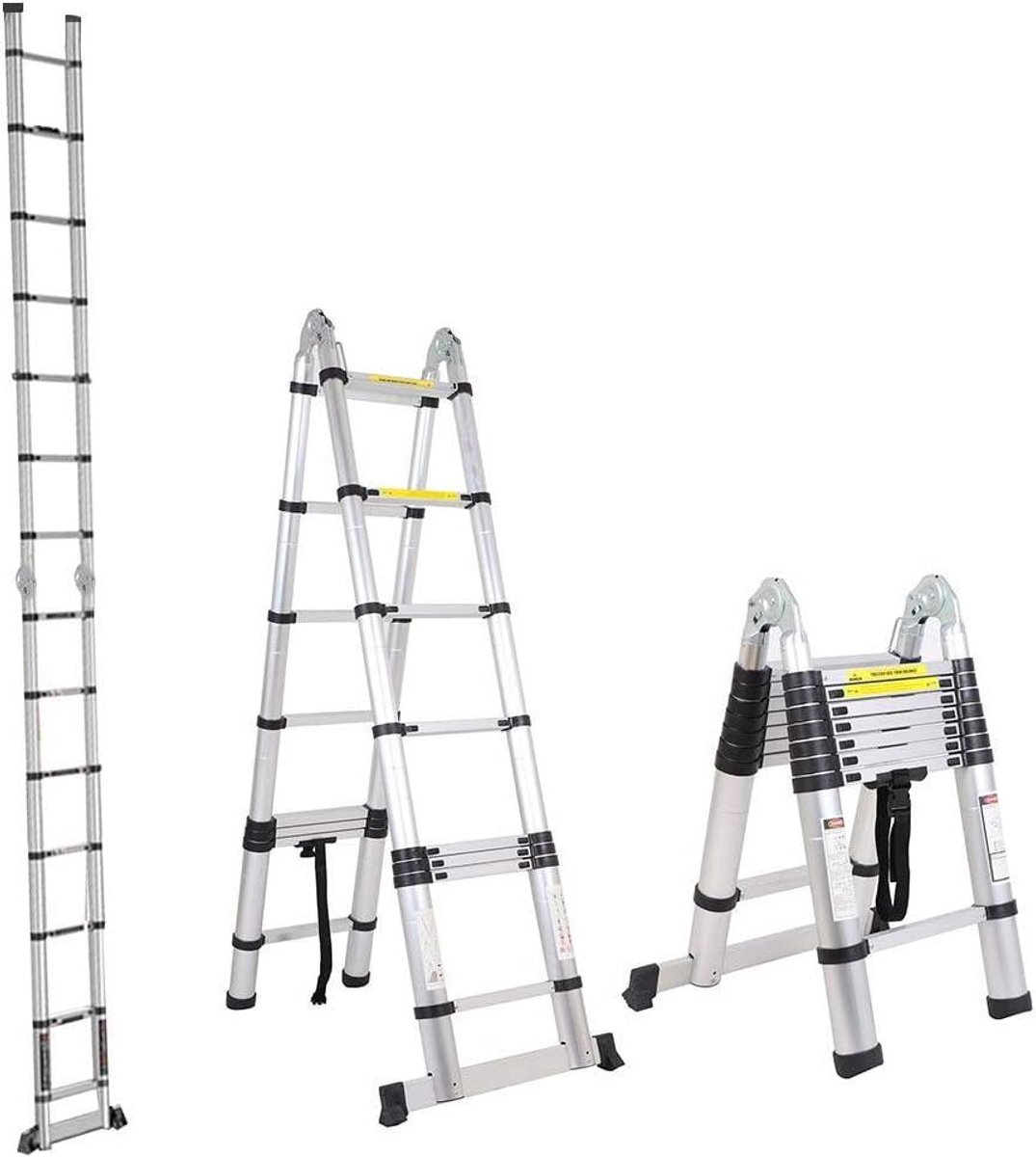 Telescopische Ladder - Aluminium Ladder - Werk Op Hoogte - Veelzijdig Inzetbaar - 5 Meter - Zilver