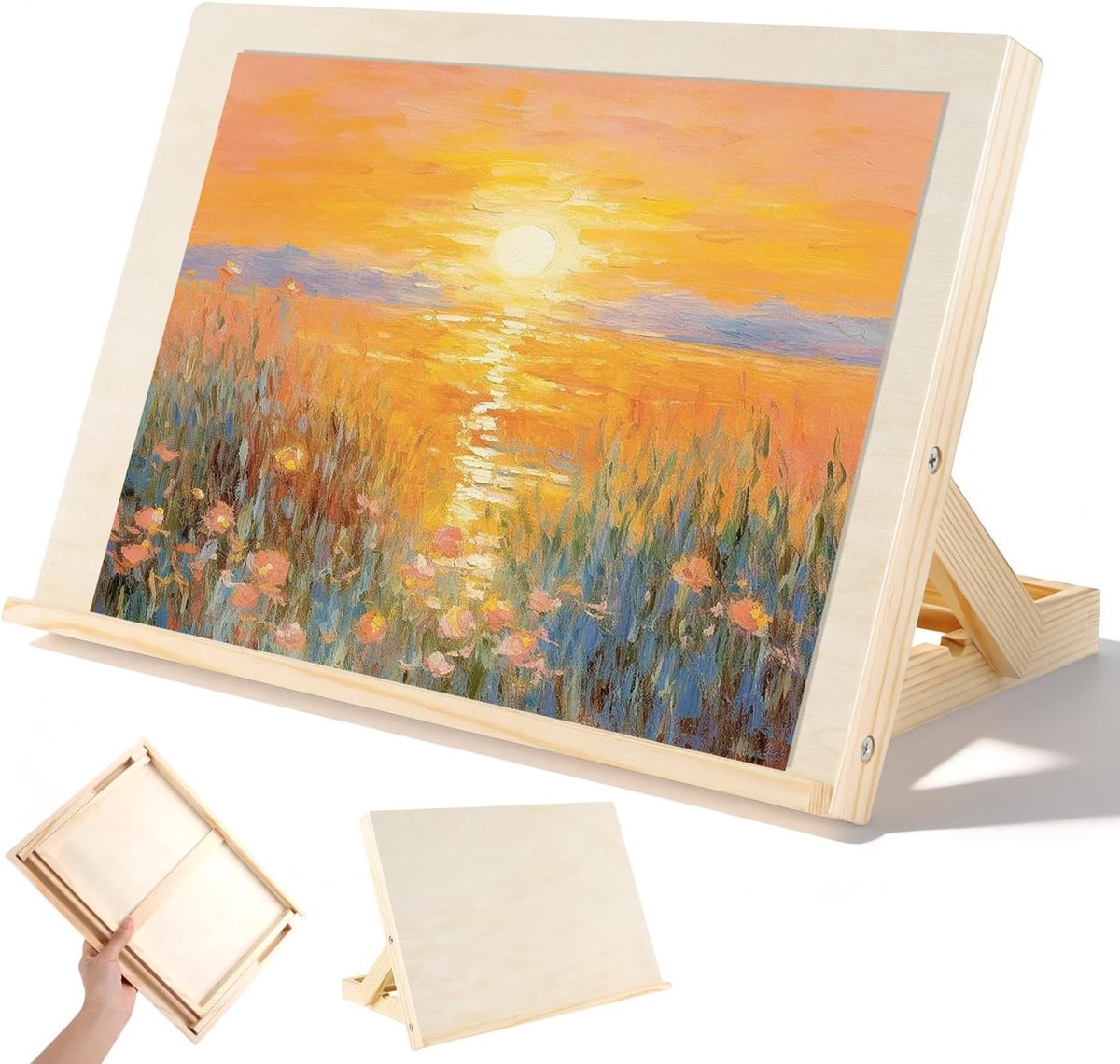Schildersezel - Tekentafel - Tafelezel voor Schilderen en Schetsen - Verstelbare Houten Bureau Ezel - 33x23 cm - Natuurlijk Hout