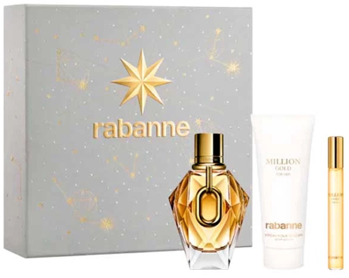 Paco Rabanne Million Gold for Her Giftset - 50 ml navulbare eau de parfum spray + 10 ml eau de parfum spray + 100 ml bodylotion - cadeauset voor dames