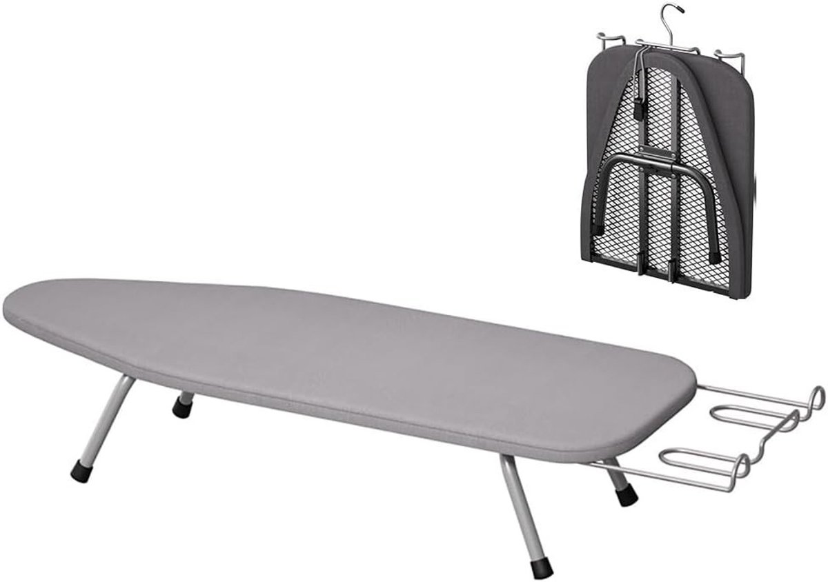 Opvouwbaar Strijkplank met Inklapbare Tafelpoten, Ruimtebesparend Ontwerp, Grijs, 81 x 31 x 16 cm, Ideaal voor Thuisgebruik en Kleine Ruimtes