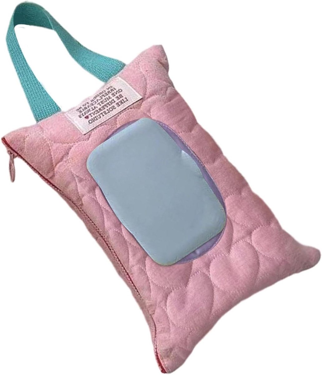Draagbare Doekjes Dispenser - Reisluier Etui - Hygiëne Onderweg - Jamvrij Extractiemechanisme - 22 x 17 cm - roze