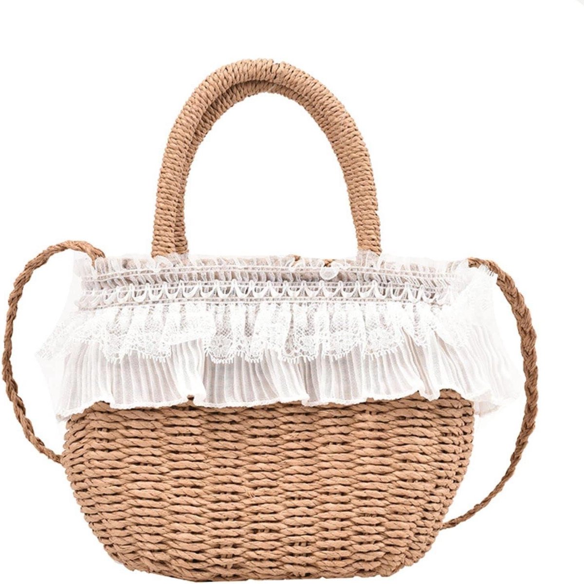 Schoudertas - Rieten Tas - Zomerse Uitjes - Handgeweven Stijl - Niet Gespecificeerd - Khaki