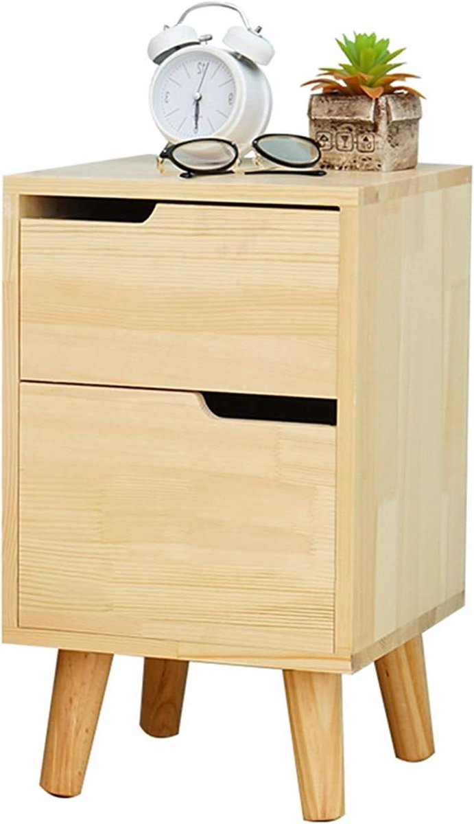 Nachtkastje met lades - Bijzettafel slaapkamer - Opbergen en decoreren - Massief hout materiaal - 30x30x50 cm - Grijs