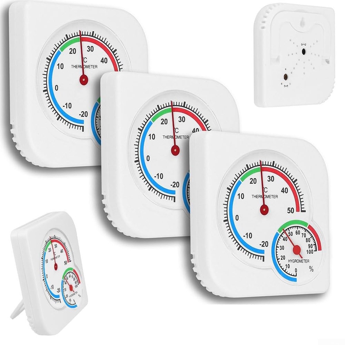Thermo Hygrometer Set - Wit - 7.2 x 7.2 cm - Analoge Thermometer en Hygrometer - Voor Binnen en Buiten Gebruik
