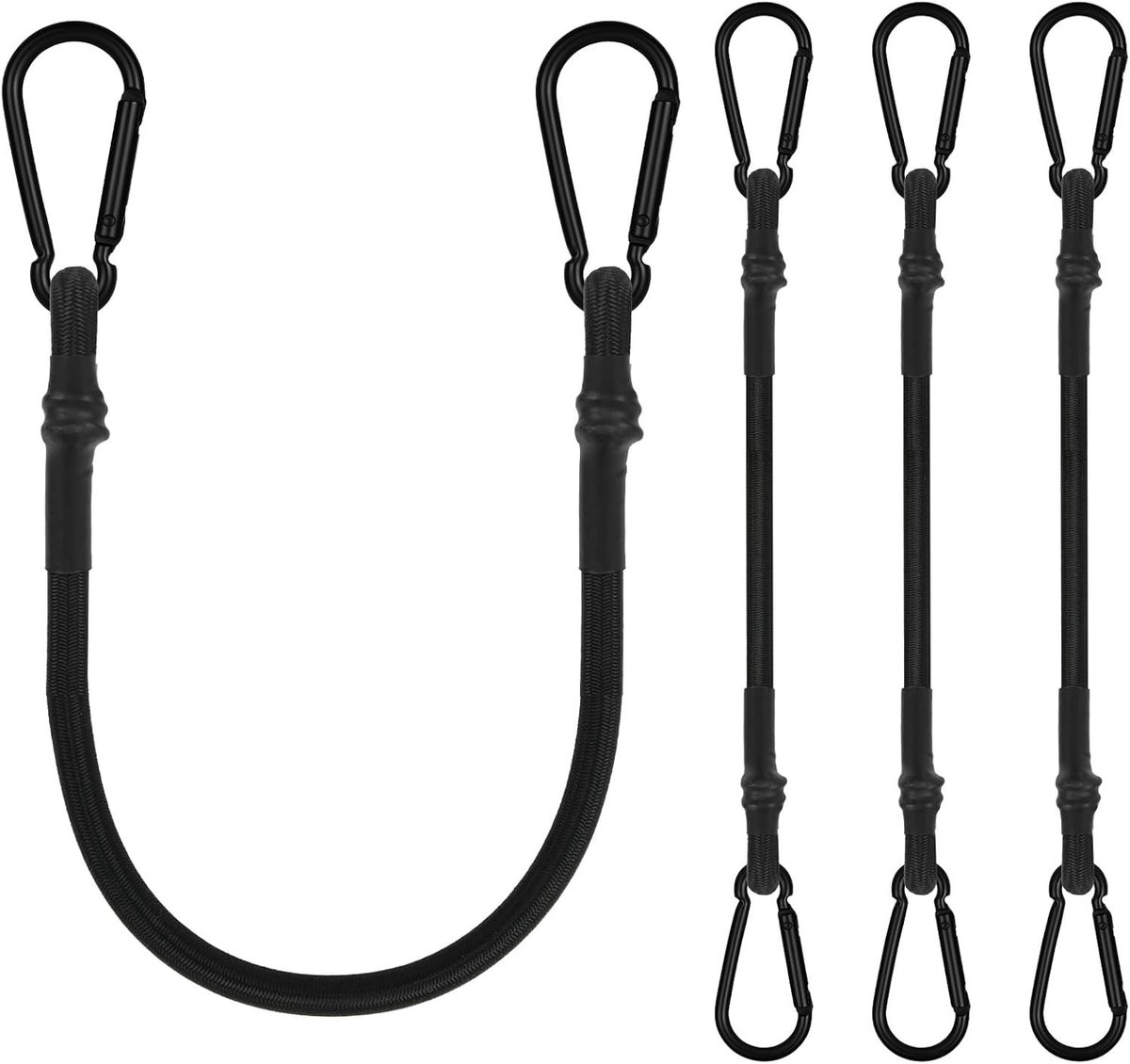 Snelbinders fiets - Zwart - 4 stuks 60 cm - Elastische spanbanden met karabijnhaak - Voor bagage en buitengebruik