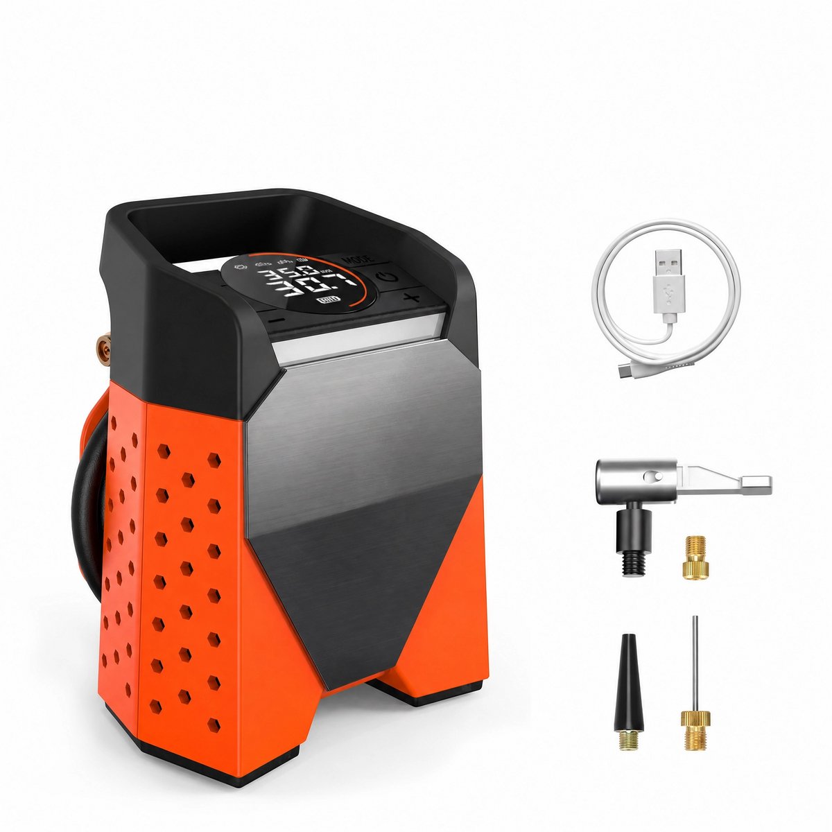 Atlasyx elektrische pomp - Bandenpomp - Luchtcompressor - Luchtpomp - Autobanden pomp - 22 L/min - 7800 mAh - 160 PSI - Oranje