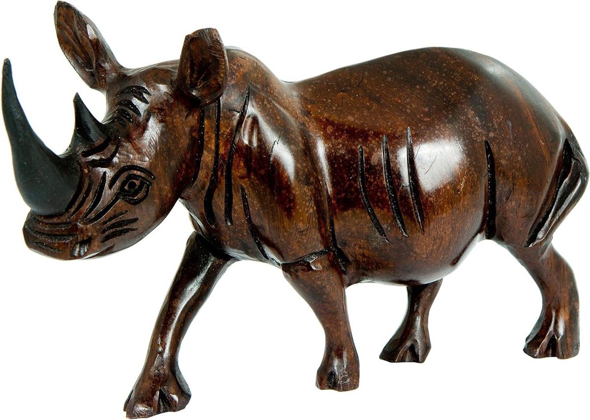 Houten Neushoorn Figuur - Afrikaanse Decoratie - Huis Verfraaien - Handgemaakt Uniek - Verschillende Maten - Donkerbruin