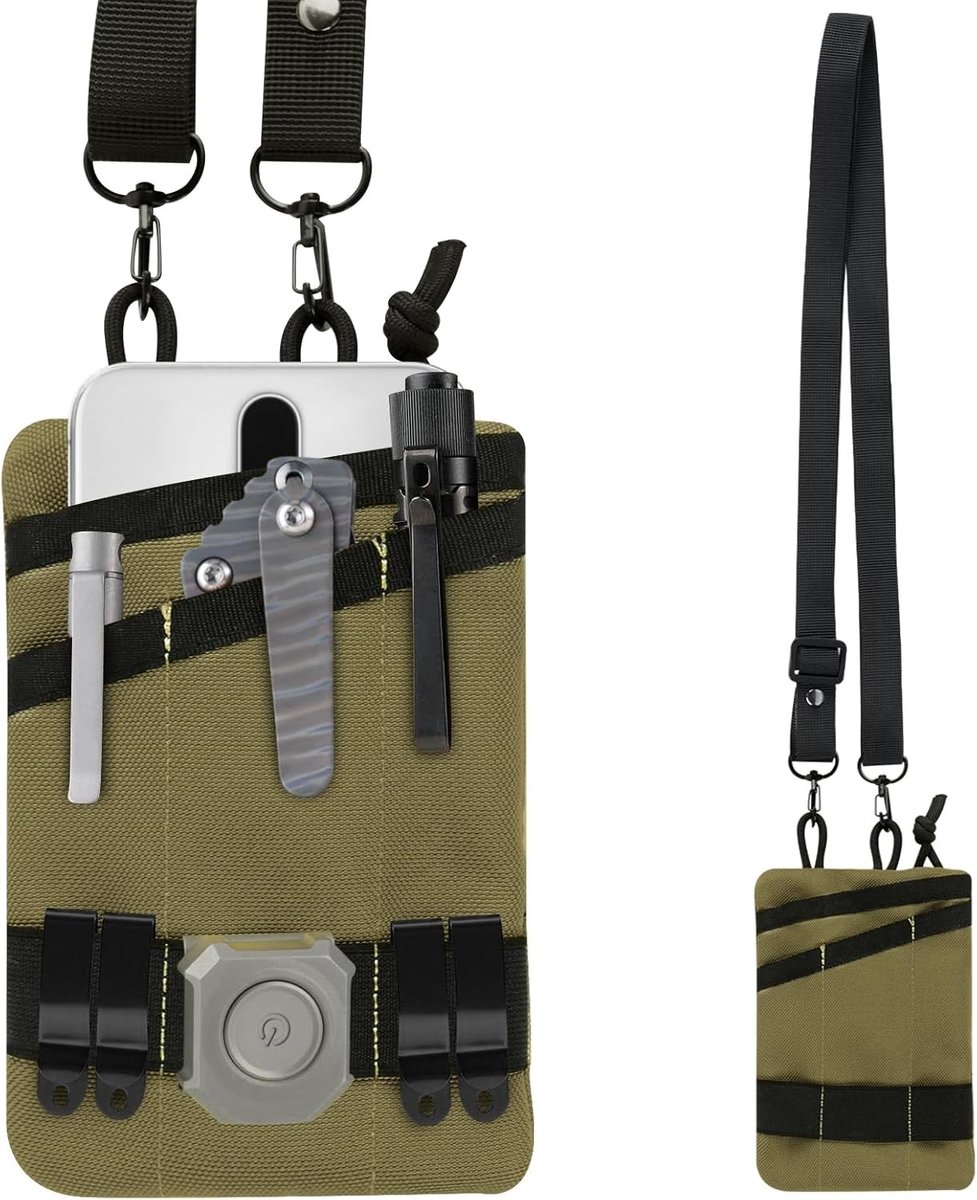 Multifunctionele EDC Organizer Tas, Nylon Kleine Tas met 7 Compartimenten voor Gereedschap, Notitieboek en Accessoires (Khaki)