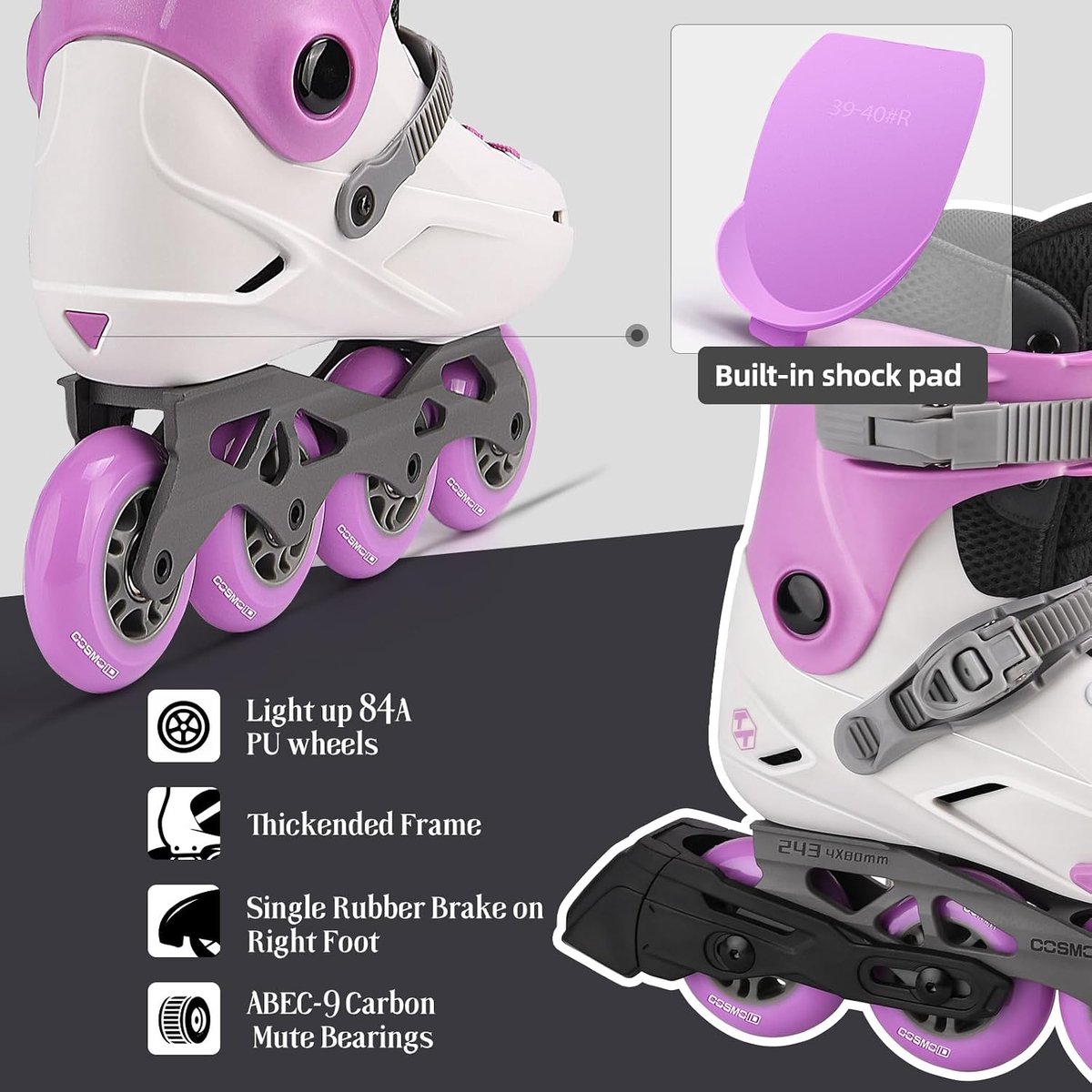 Inline schaatsen - Rolschaatsen - Fitness en recreatie - Aluminium frame - 80mm wielen - Wit