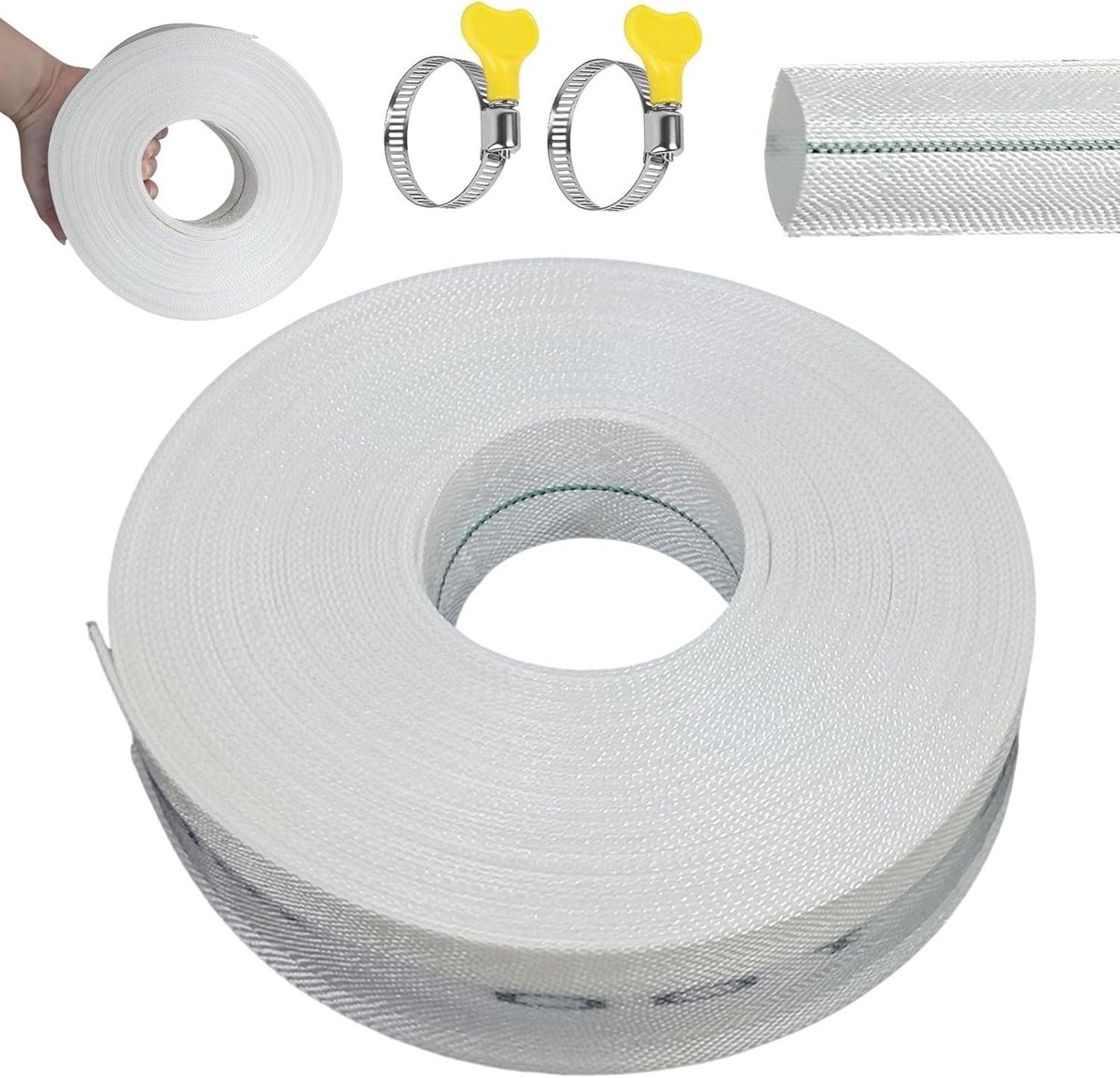 Duurzame 20 meter lange platte tuinslang van stof met een diameter van 25 mm, ideaal voor irrigatie en dompelpompen, inclusief 2 slangklemmen