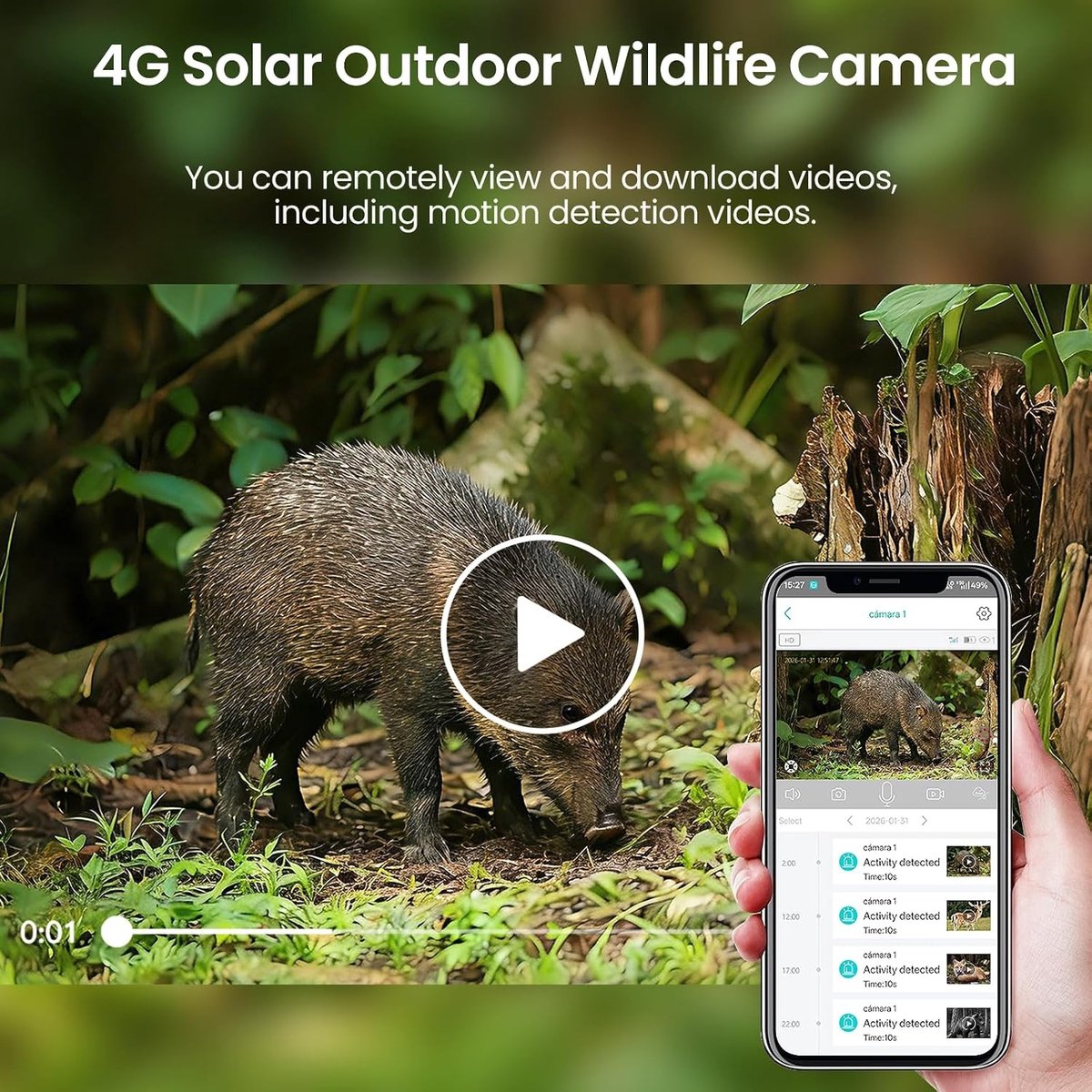 Wildcamera - Zwart - Draadloos met Simkaart - 2K Outdoor PTZ Beveiligingscamera met Kleurennachtzicht - Voor Buiten
