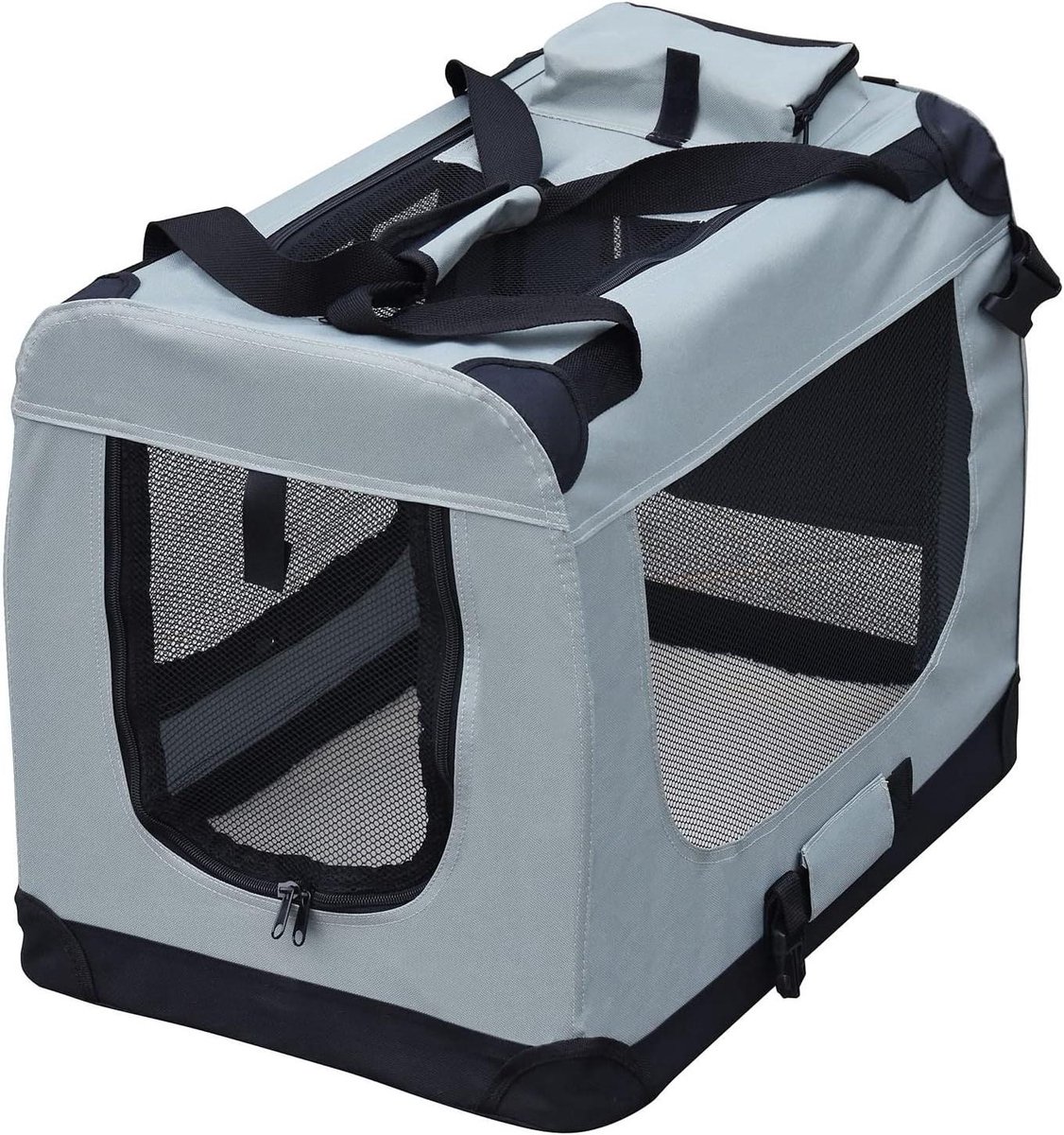 Huisdier Transportbox - Reismand Hond Kat - Veilig Vervoer - Opvouwbaar Lichtgewicht - 70x52x50 cm - Grijs