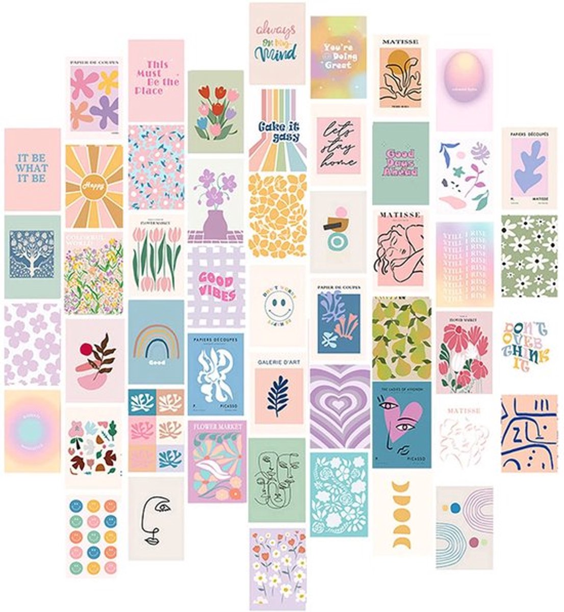 Muurcollageset 50 Stuks - Boho Fotocollectie - Slaapkamer Decoratie - Pastel Wanddecoratie - Vintage Muurprints - 4 x 6 Inch Afbeeldingen - Muurdecoratie