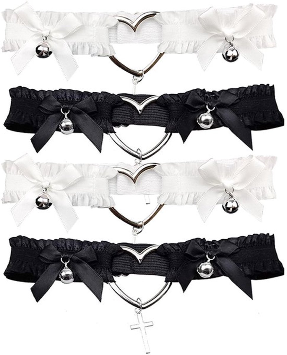 Kousenband Bruiloft 4 Stuks - Elastische Kanten - Zwart/Wit - Modieuze Accessoires - Geschikt voor Dijbeenomtrek 28-44 cm - Discreet Ontwerp - Garter