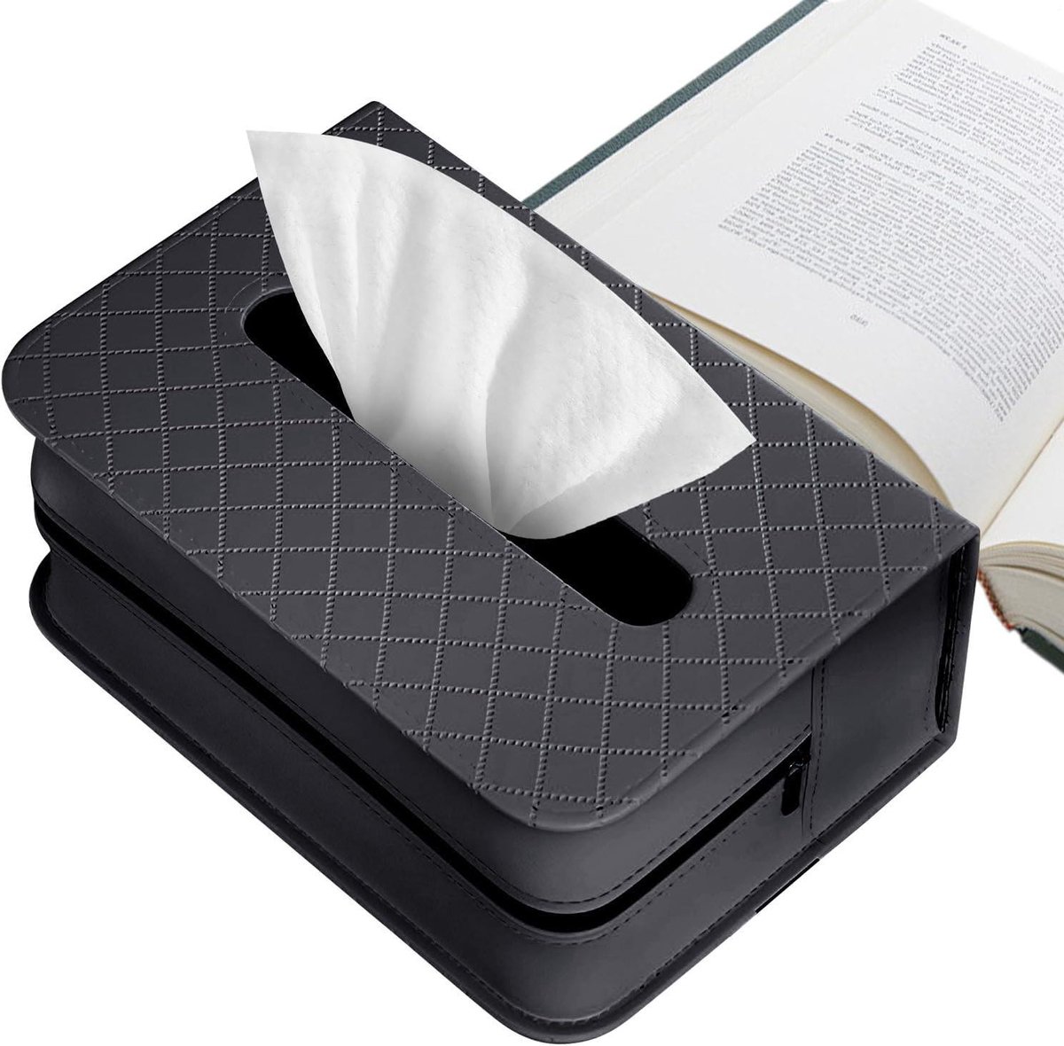 Zakdoekjesbox Rechthoekig - Zakdoekhouder PU-leer - Interieur Organisatie - Met Elastische Banden - 18 x 12.5 x 8 cm - Zwart