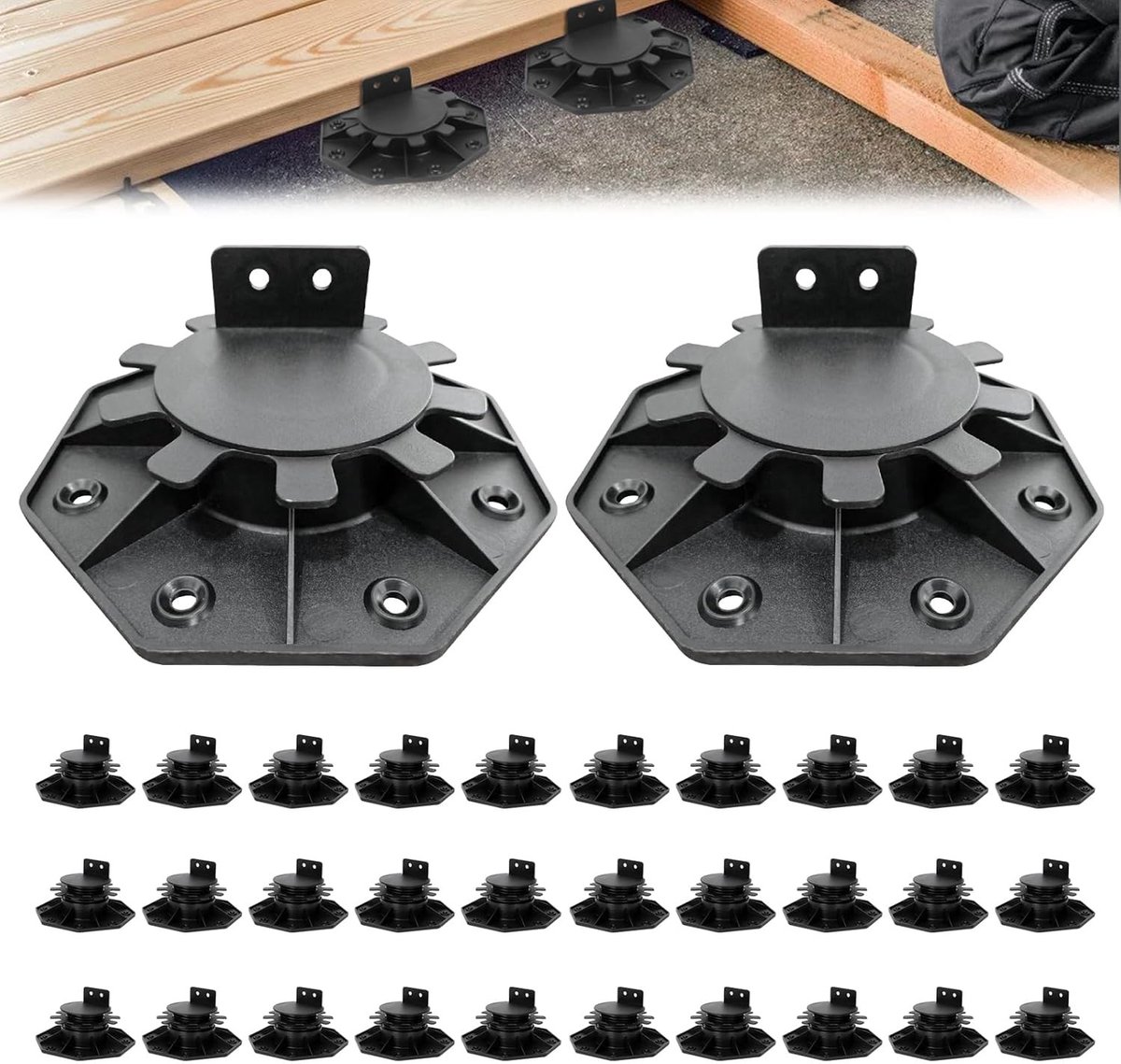Onzichtbare plantenpotvoetjes - Zwart - 30-60 mm - Polypropyleen verstelbare vloersteunen - Voor terras en tuin