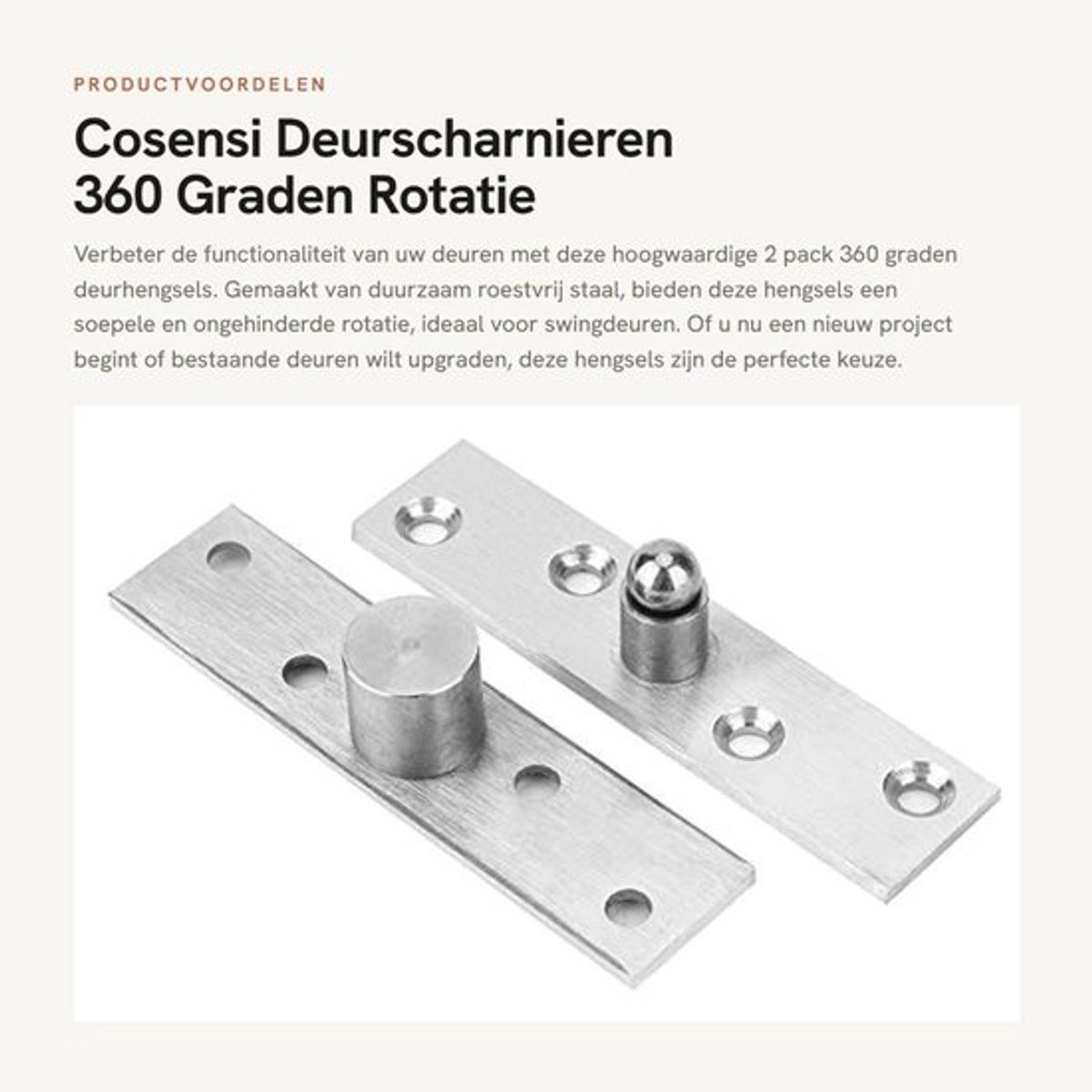Deurscharnieren 360 Graden Rotatie - Roestvrij Staal 100x24mm - Veilige Installatie - Draaideuren - Slijtvast - Fijn Geborsteld Oppervlak - Kastdeurscharnier