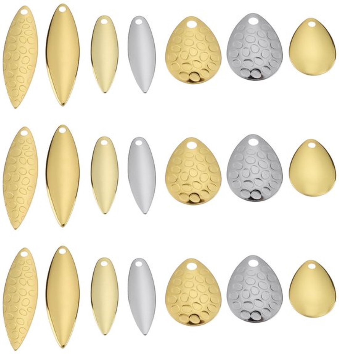 Spinner Blade Kit 50 Stuks - Gouden/Zilveren Bladen - Verschillende Maten - Koper - Voor Lokken Maken - Getextureerde Bladen - Visbladen