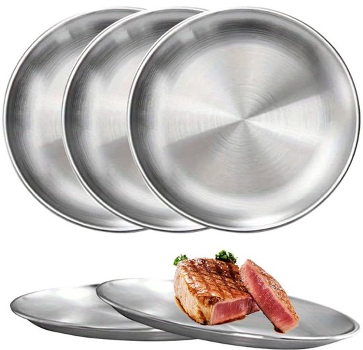 Campingborden Set van 3 - Onbreekbaar Roestvrij Staal - Vaatwasmachinebestendig - 20 cm - Outdoor Servies - Ideaal voor Kamperen