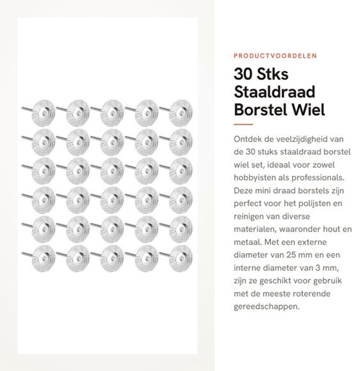 Staaldraadborstel Mini - 30 stuks - Roterende Borstel - Polijsten - Reiniging - Geschikt voor Nauwe Gaten - Interne Diameter 3 mm - Borstelset