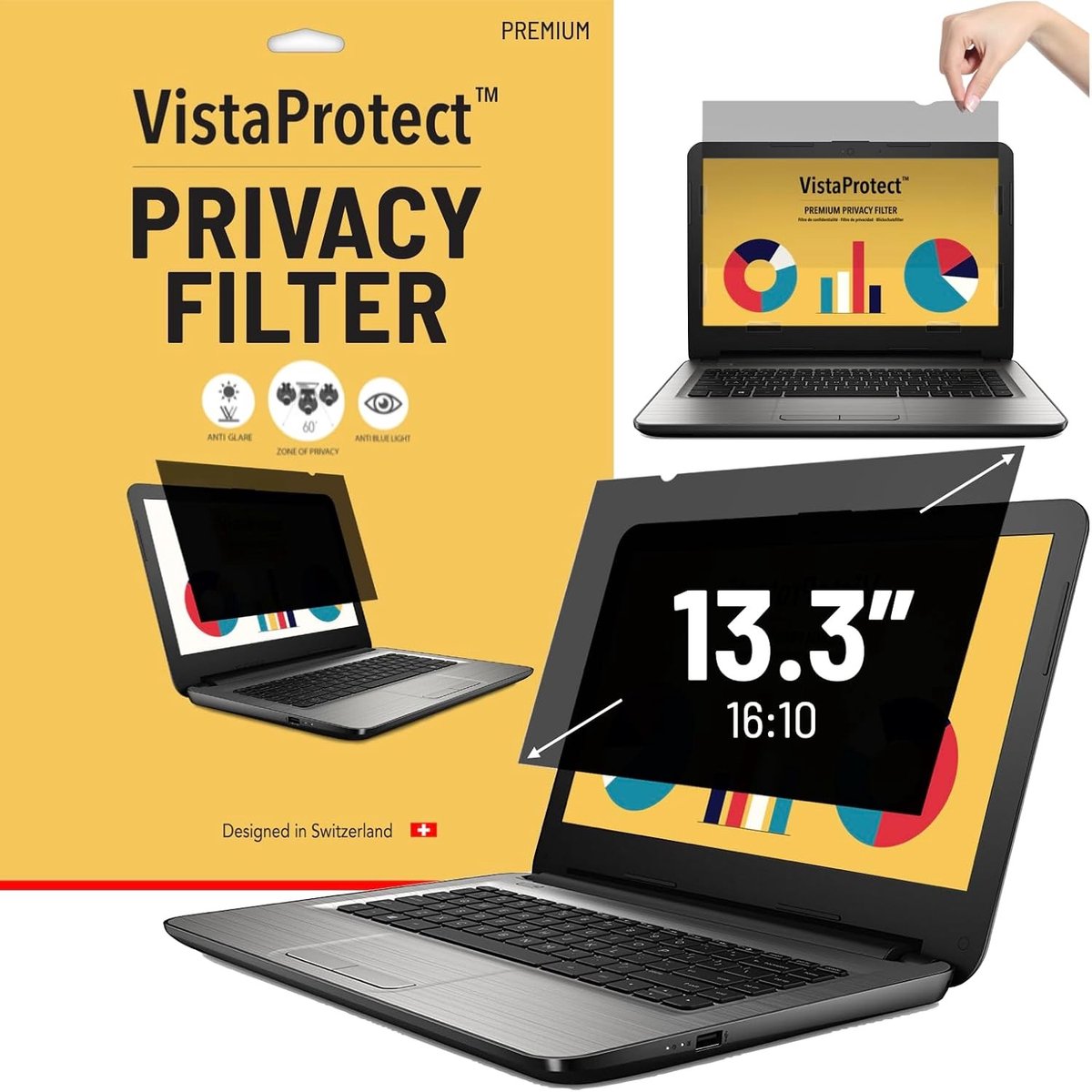 Privacyscherm voor laptop - 13,3 inch 16:10 - Anti-blauwlicht en privacyfilter - Geschikt voor laptopschermen