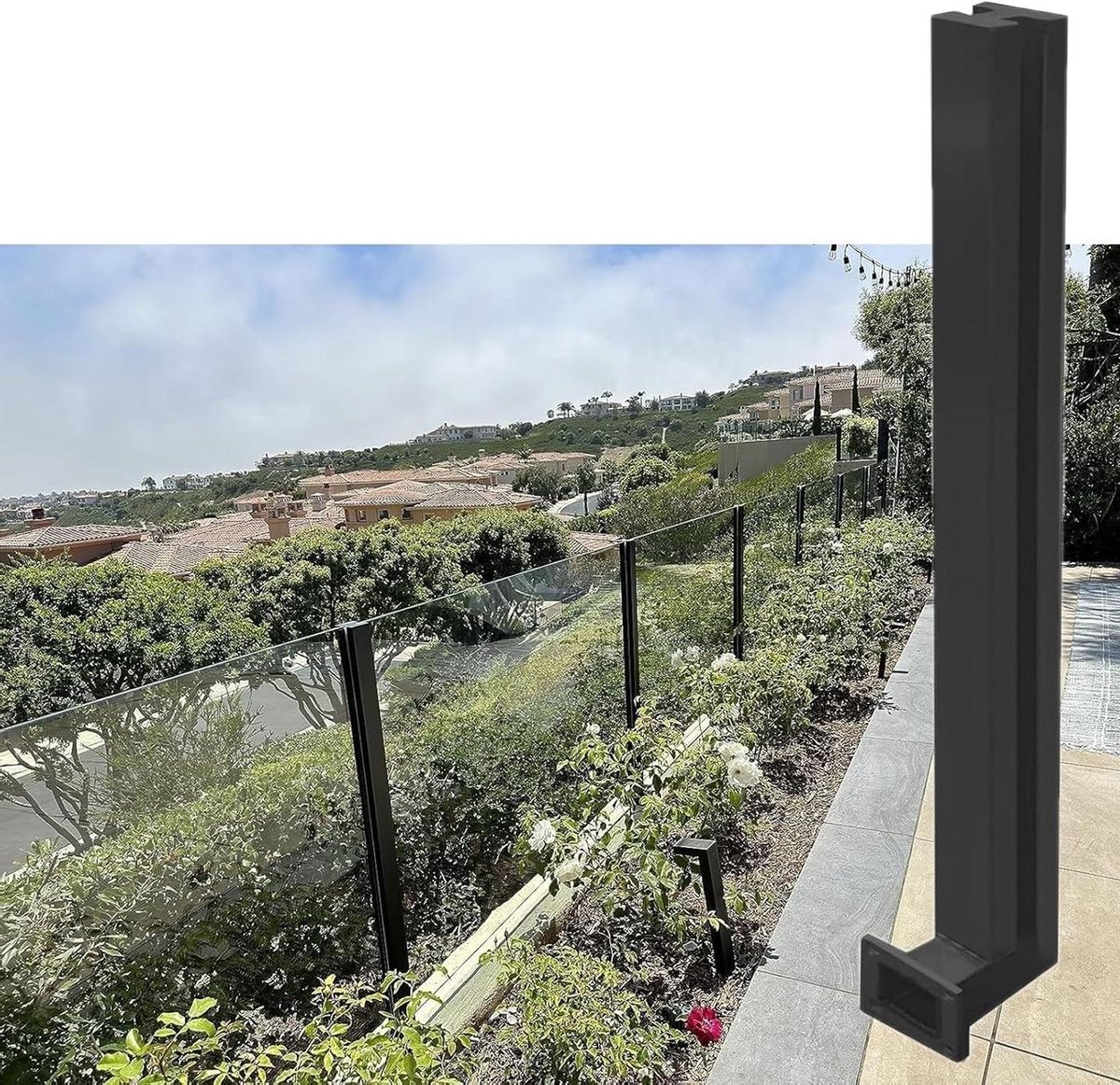 Leuningpalen Glas - Glazen Balustrade Zuilen - Terras Afzetten - Winddicht Roestvrij Staal - 10-12 mm Glas - Zwart