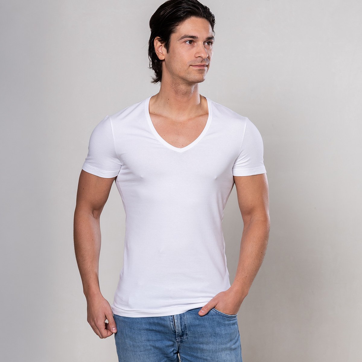 Alca Fashion - V-Shape - Heren T-Shirt Diepe V-Hals - Wit - 2XL