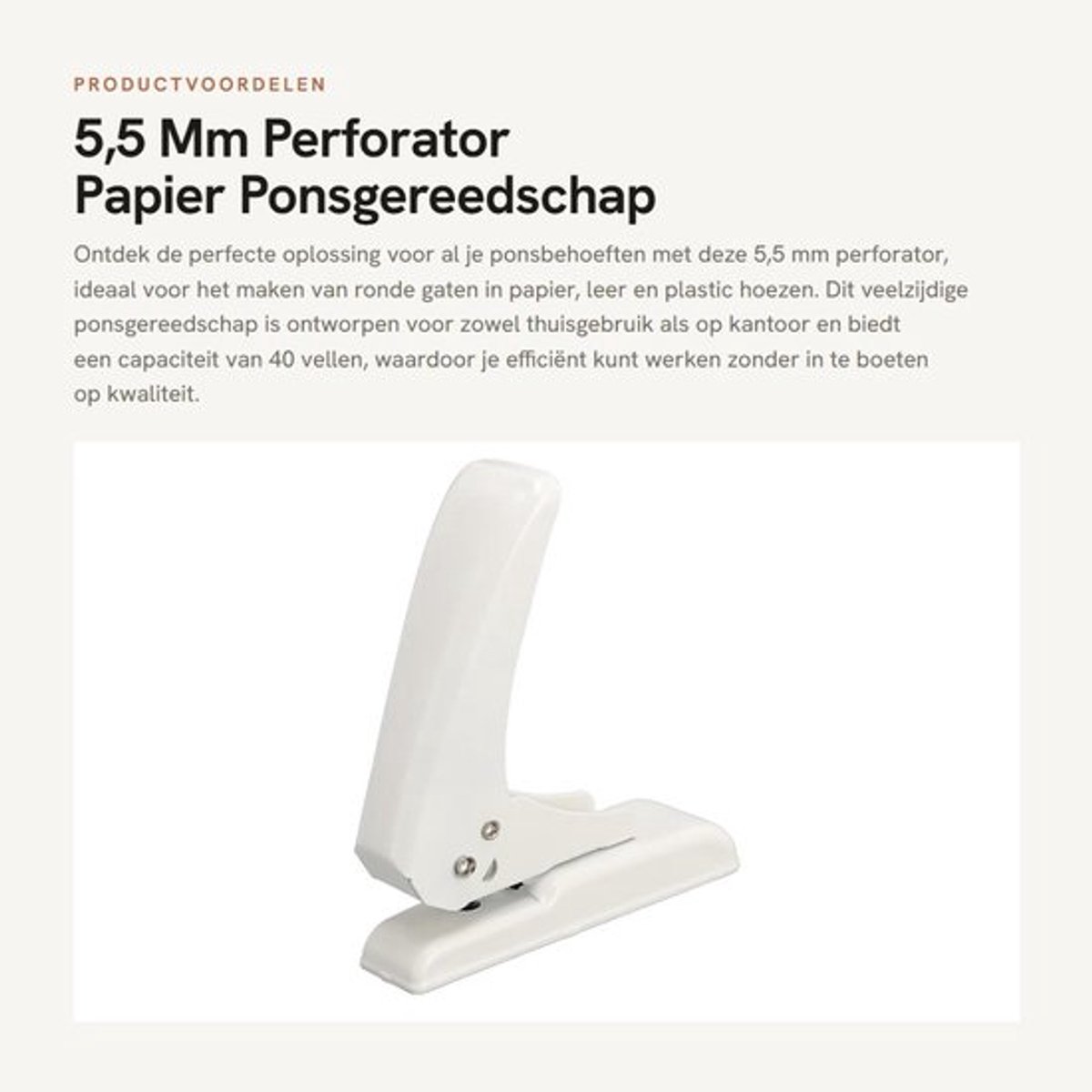 Perforator 5,5 Mm - Antislip Papiersnippersdoos - 40 Vellen Capaciteit - Volledig Metalen Kern - Geschikt voor Papier/Karton/Leer - Ponsmachine