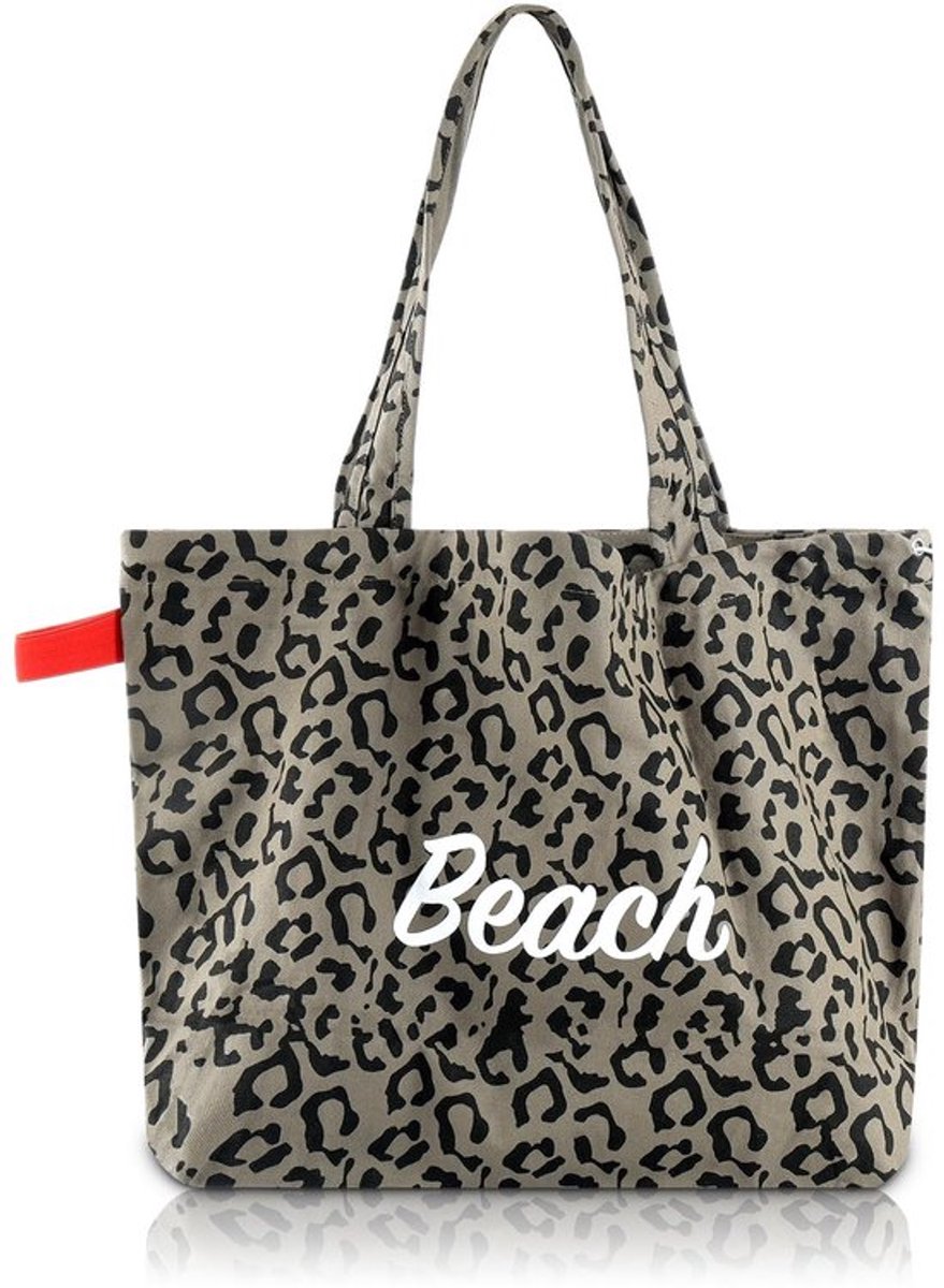 Luipaardpatroon Strandtas met Grote Capaciteit, 33 x 52 cm, Modieuze Buideltas voor Dames - Geschikt voor Strand, Reizen, Vakantie en Winkelen, Grijs