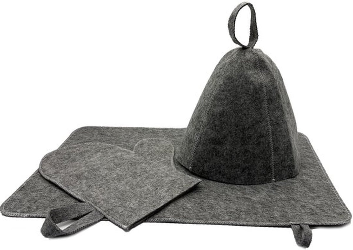 Saunahoed met uitstekende thermische isolatie - Saunakussen - Saunahandschoenen - 3-delige set - Draagbaar - Ademend vilt - Saunaaccessoires