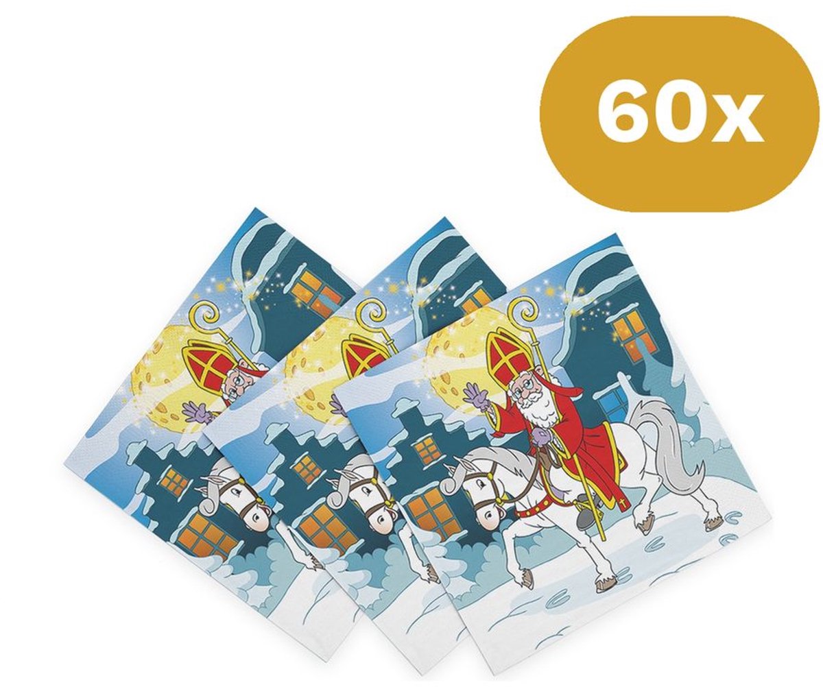 60x Sinterklaas Servetten 33x33cm FSC 3-laags - Papieren Lunch servetten Sint - Pakjesavond Tafeldecoratie