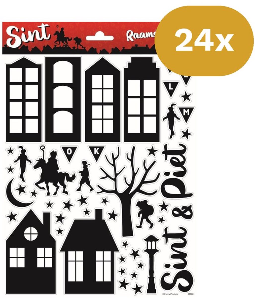 24x Sinterklaas Raamstickers A4 - Sint & Piet Silhouet Raamdecoratie - Herbruikbare Raamstickers