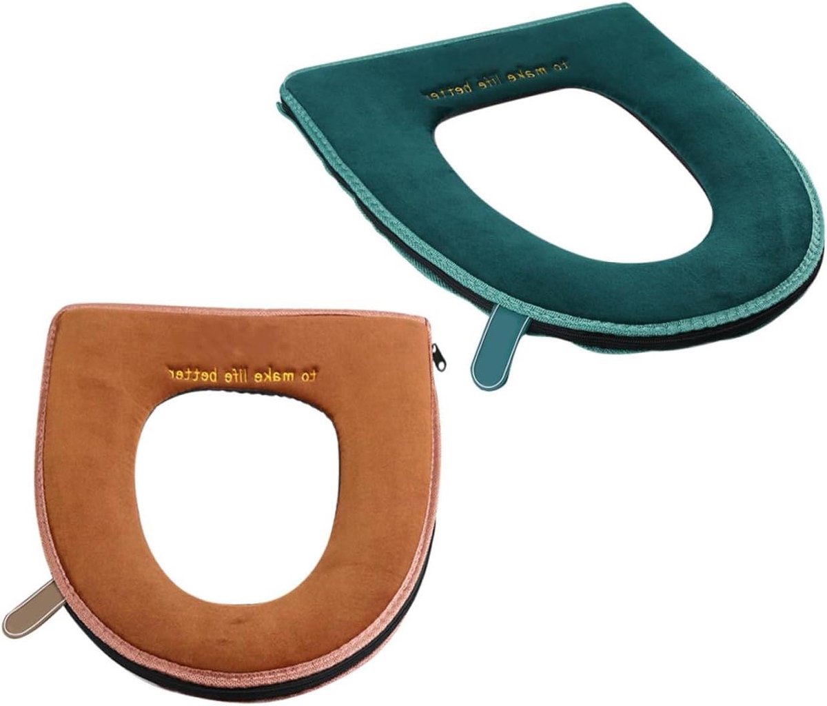 Toiletbril Hoezen - Toiletverwarmer Zitting - Comfort Verhogend - Wasbaar met Rits - 43 x 37 cm - Groen