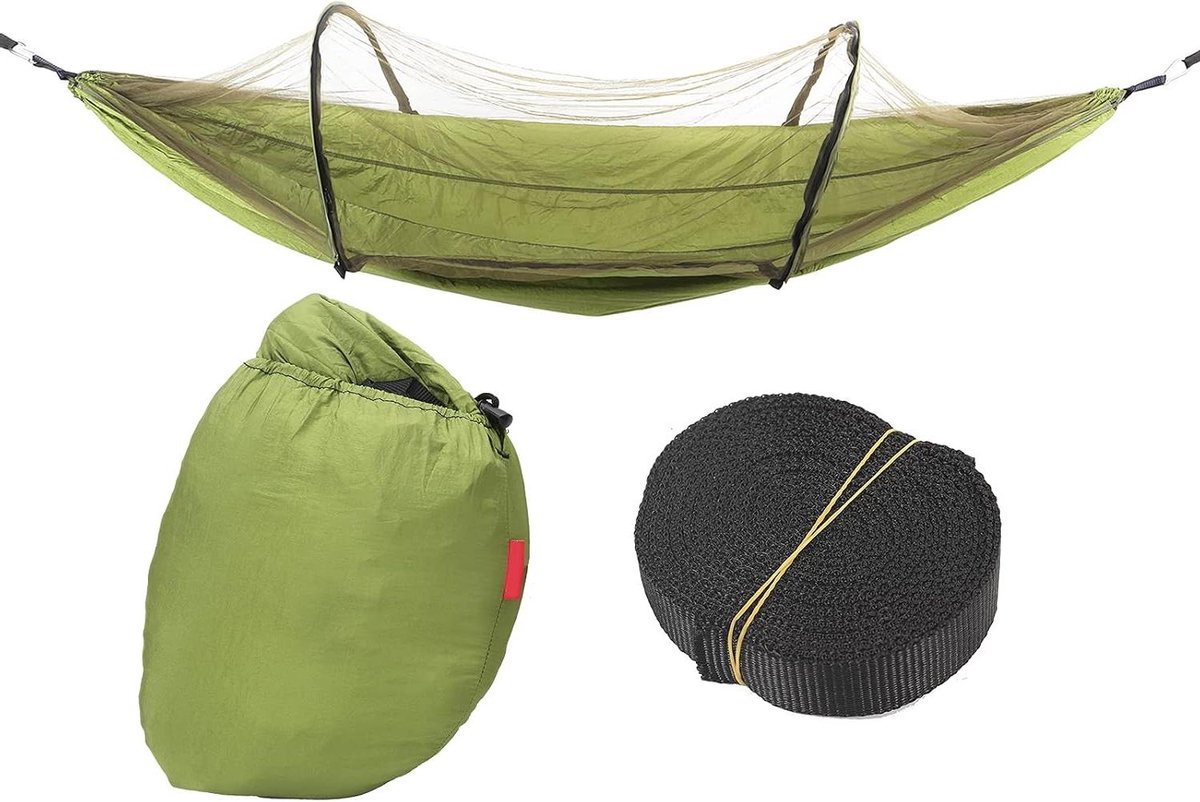 Hangmat met Klamboe - Kampeerhangmat Reis Hangmat - Buiten Ontspannen - Afneembare Klamboe - 260 x 110 cm - OD Green