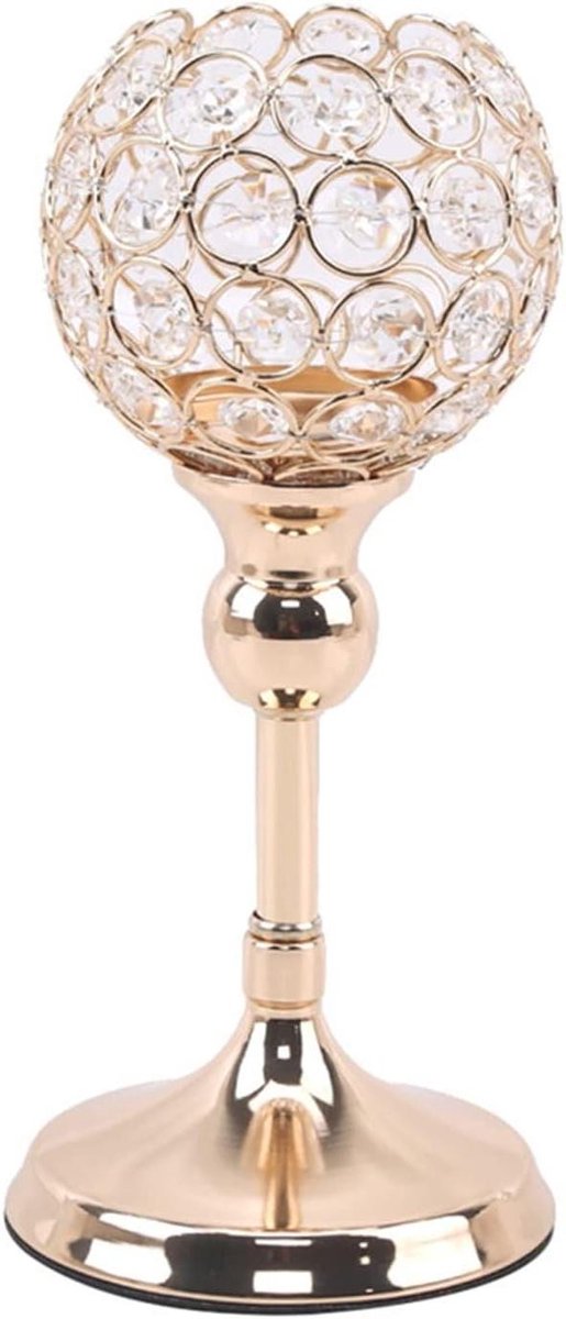 Kaarsenstandaard Kristal - Metal Kandelaar - Sfeervolle Decoratie - Ambachtelijke Stijl - 35cm Lengte - Koffie