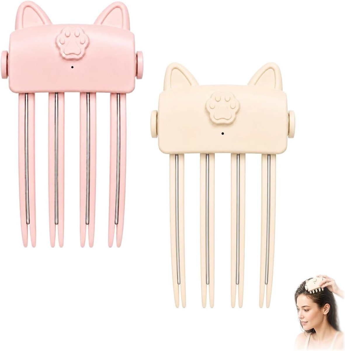 2 Stuks Verwarmde Volume Haarclip - Oplaadbare Haarwortel Styler met 2 Warmtestanden - Creëer Extra Volume bij de Kruin - Compact & Draagbaar - Voor Fijn, Plat Haar - Perfect voor Reizen - Snel & Eenvoudig - Roze & Beige