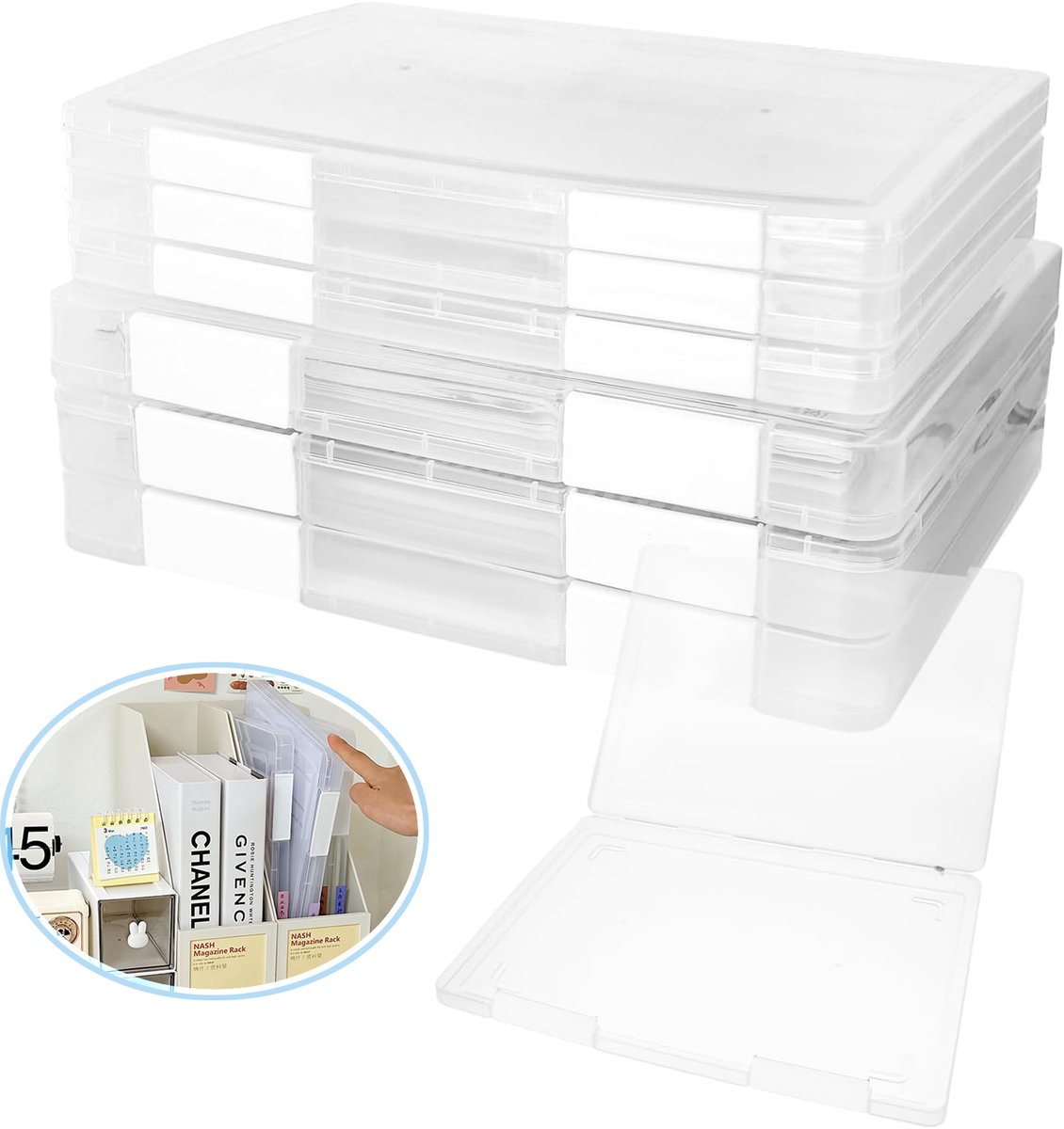 6 Stuks A4-Archiefdozen - Doorzichtige Plastic Opbergdoos Voor Dossiers - Opslagruimte Voor Plakboekpapier - Bestandshouder