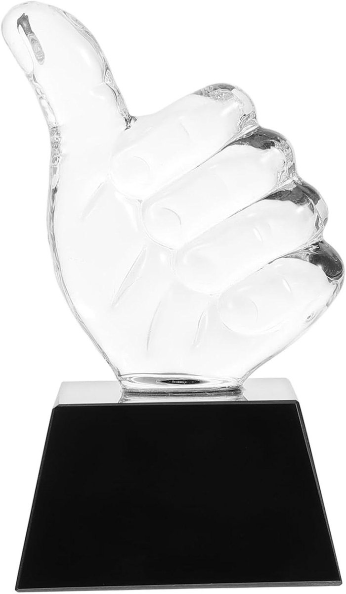 Kristallen Trofee - Award Beker - Kinderen Belonen - Duim Omhoog Design - 12 cm - Transparant