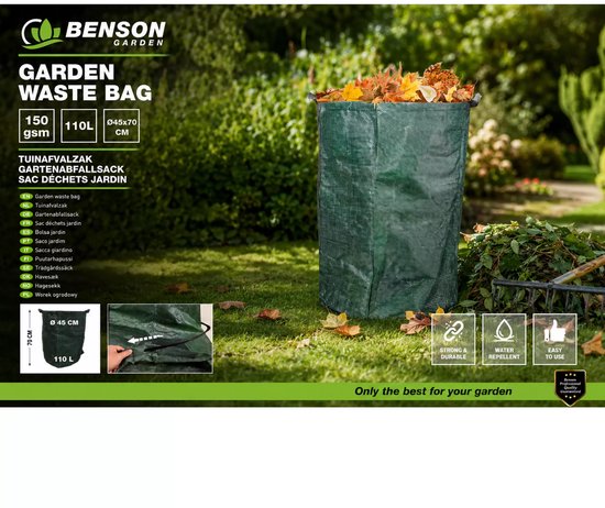 Benson Garden tuinafvalzak - tuinzak - 110 liter - ø45cm - 70cm hoog - groen PP van Benson — afbeelding 4