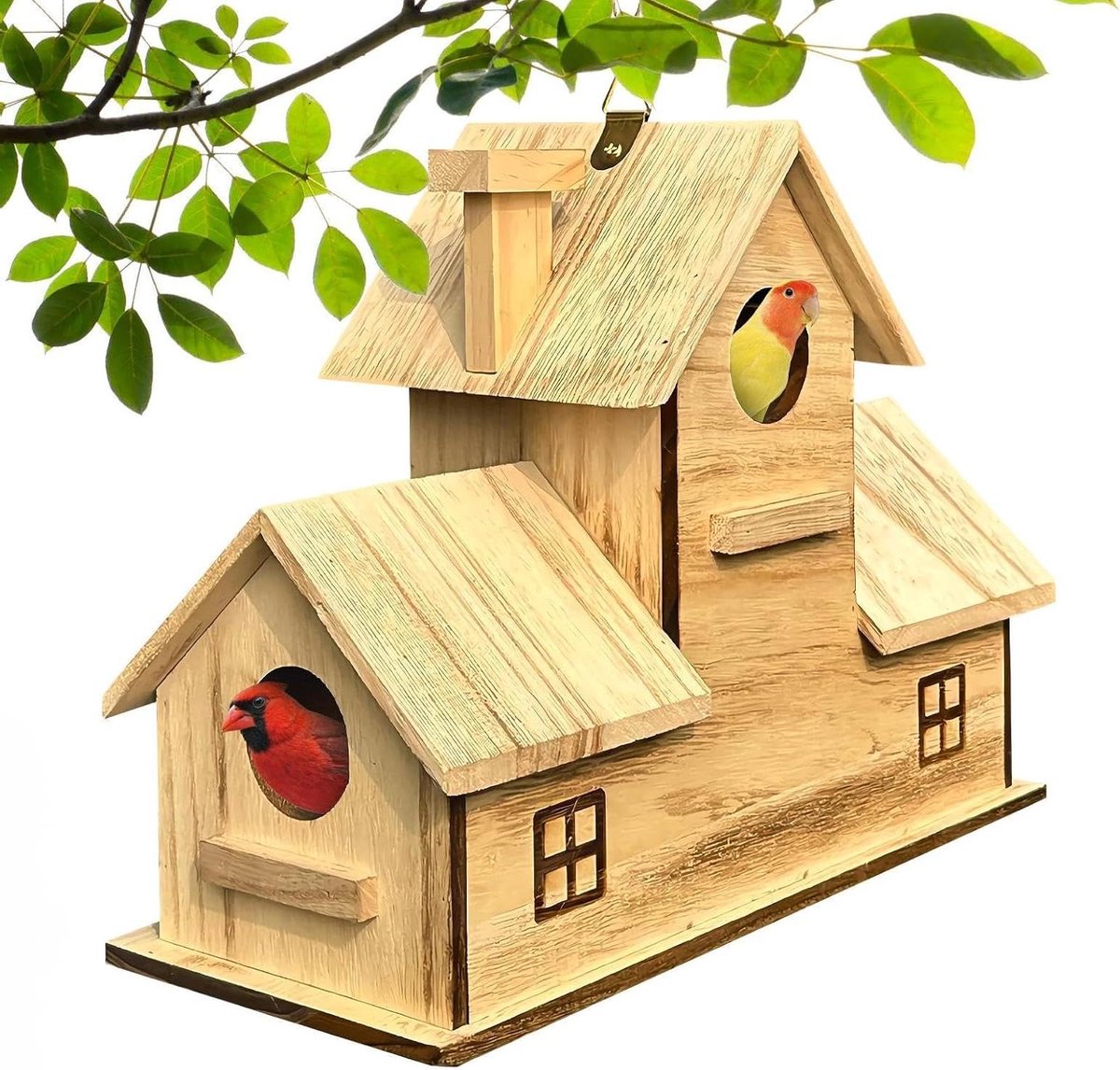 Vogelhuisje Hangend - Nestkastje Buiten - Vogelobservatie - Vintage Rustiek Design - 16 x 25.5 x 16 cm - Natuurlijk Hout